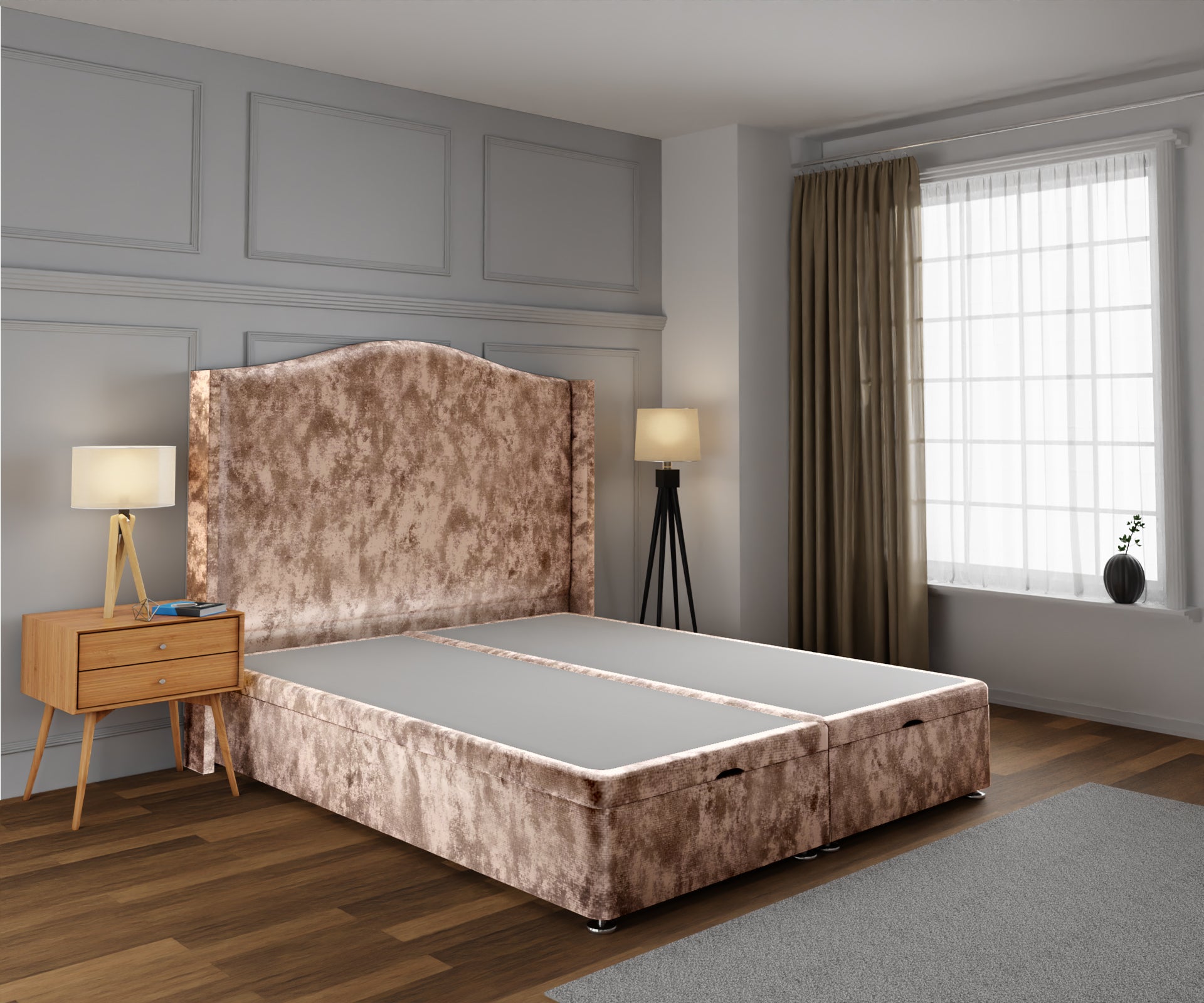 Arabella Winged Ottoman Storage Divan Bed Base With Headboard