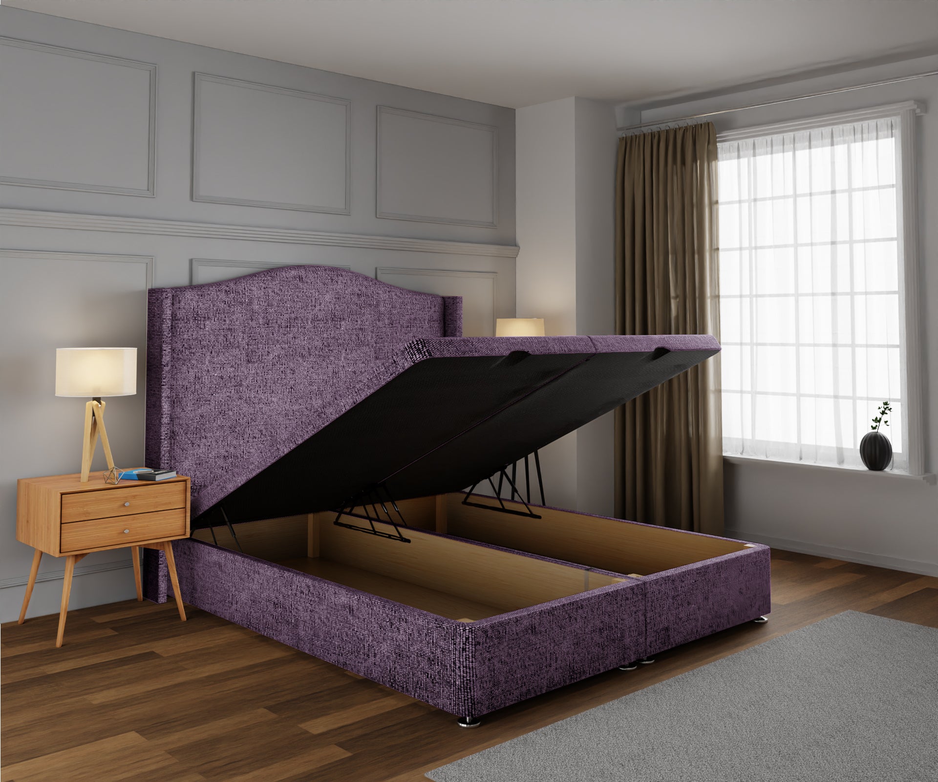 Arabella Winged Ottoman Storage Divan Bed Base With Headboard