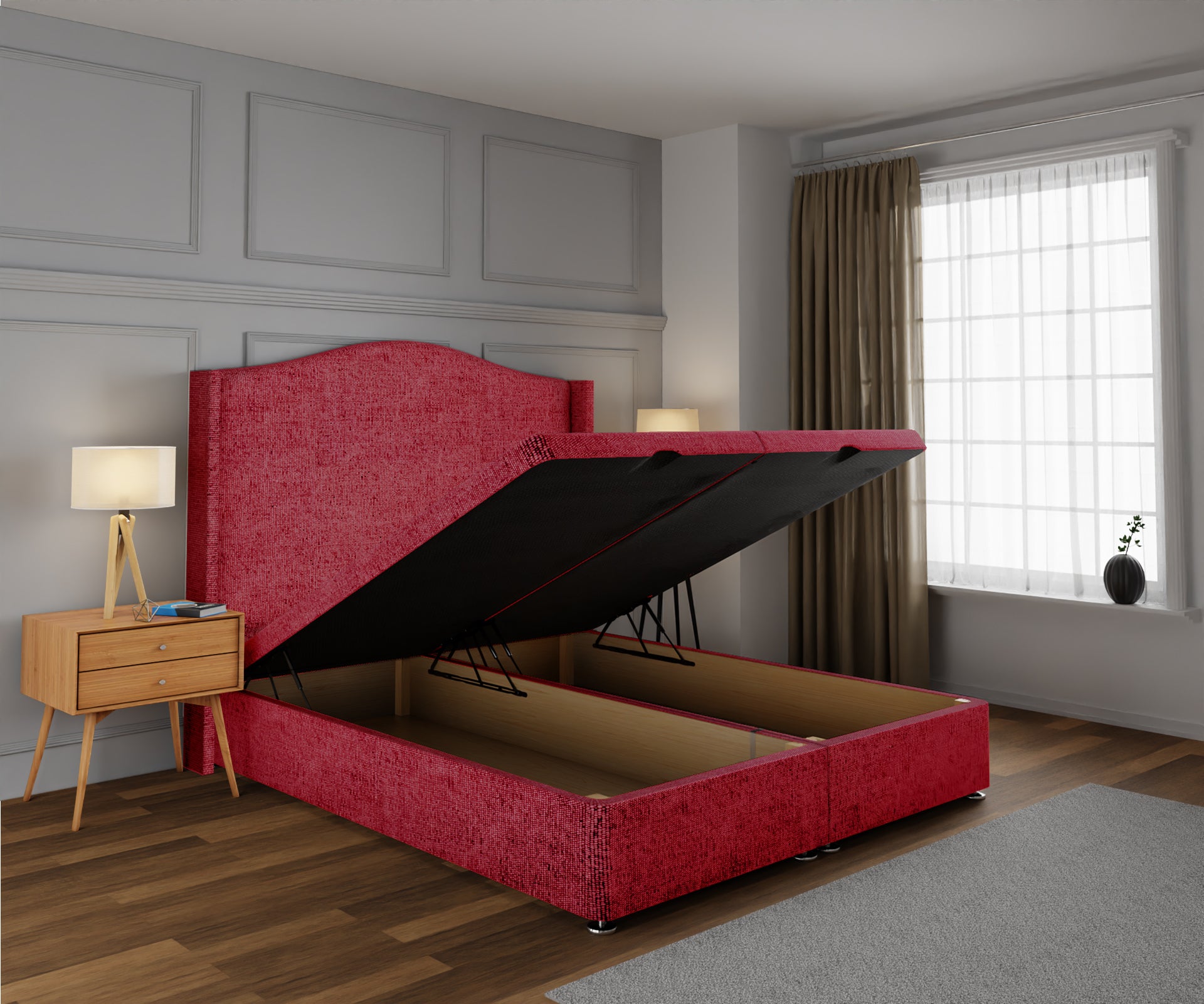 Arabella Winged Ottoman Storage Divan Bed Base With Headboard