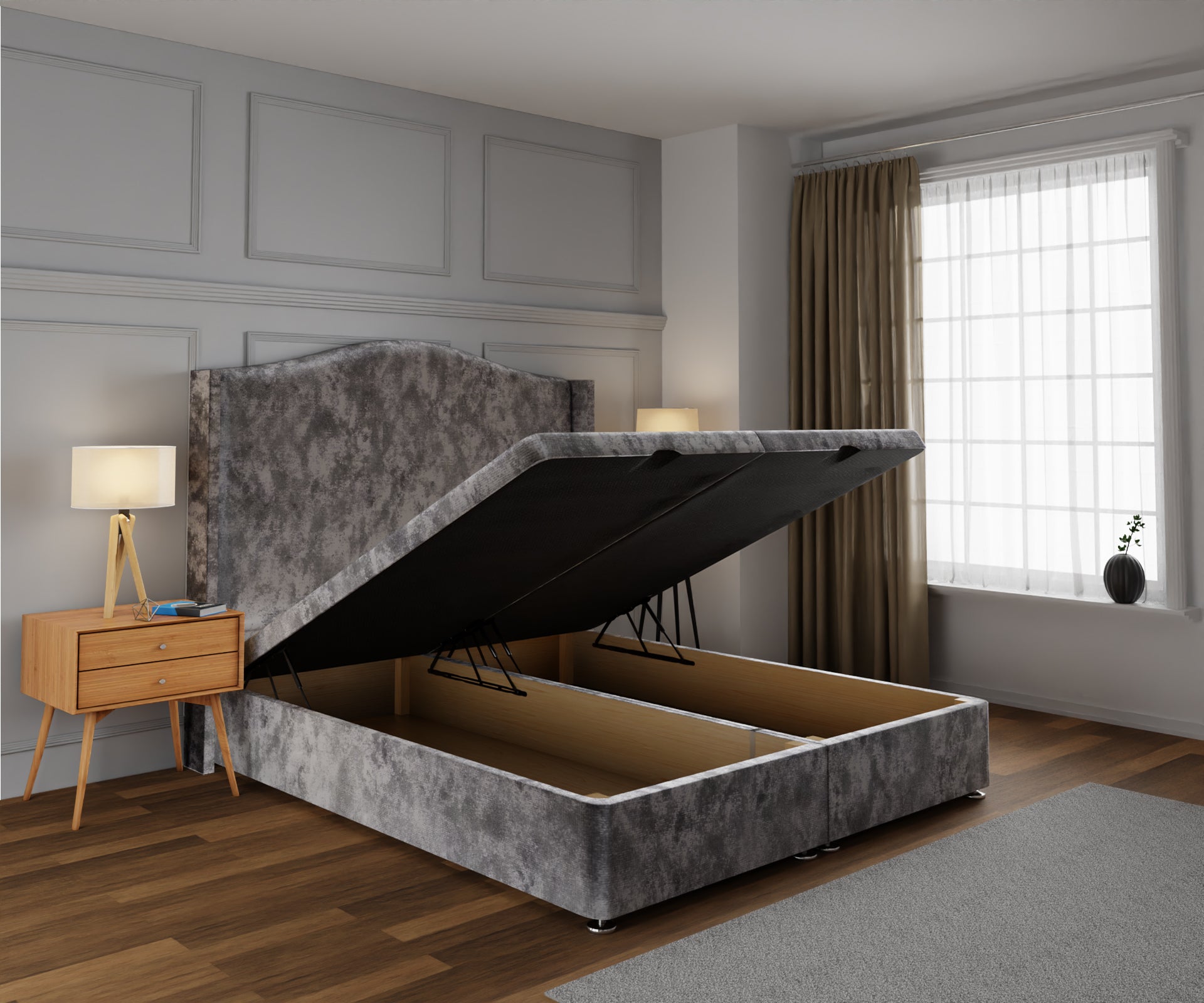 Arabella Winged Ottoman Storage Divan Bed Base With Headboard