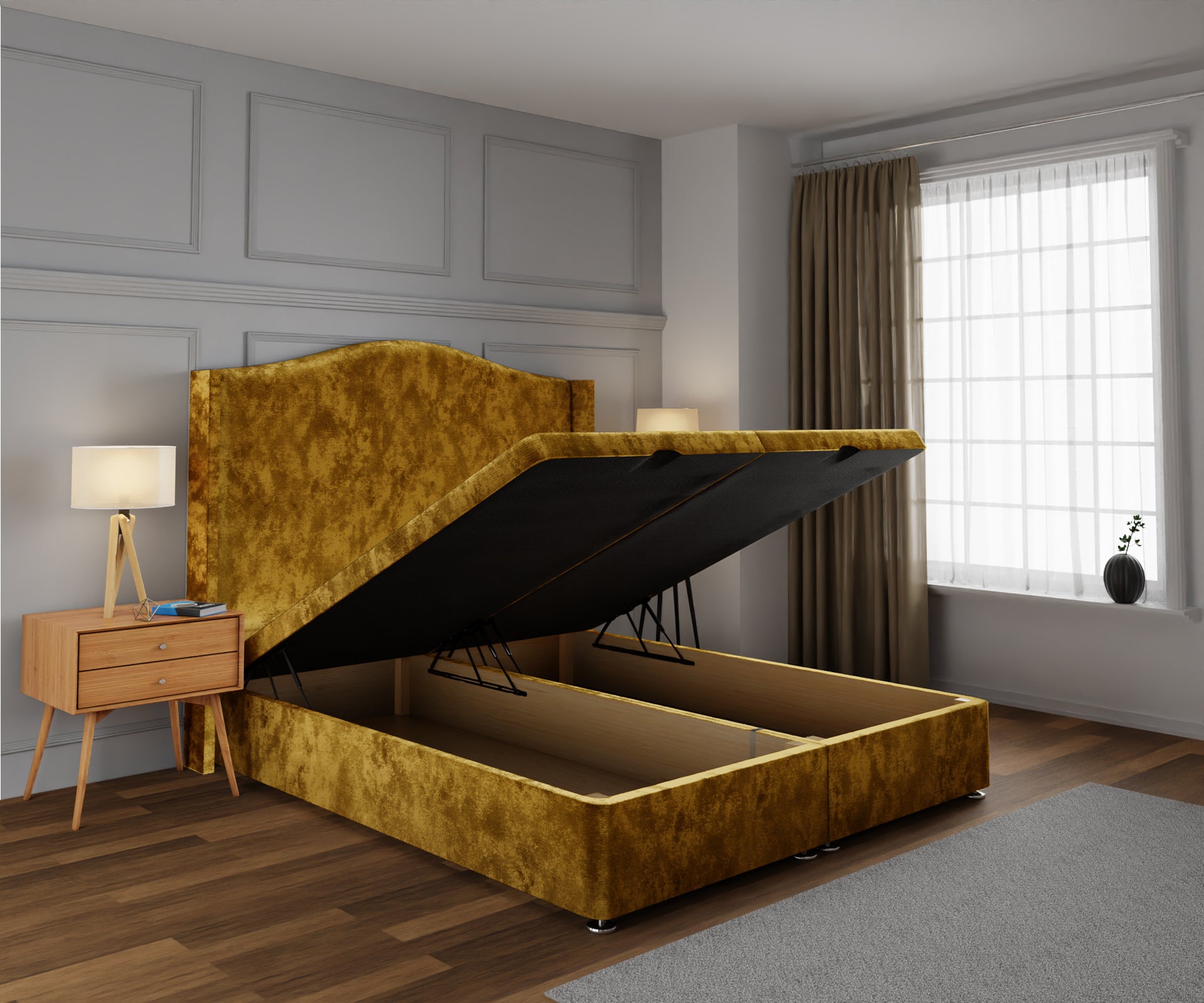 Arabella Winged Ottoman Storage Divan Bed Base With Headboard