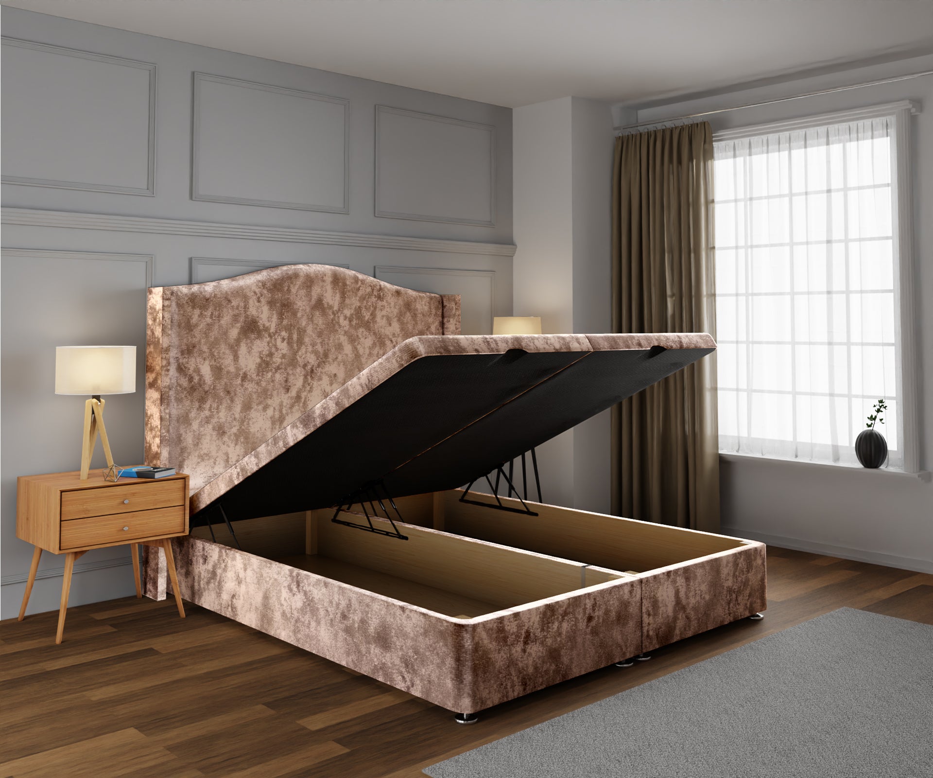 Arabella Winged Ottoman Storage Divan Bed Base With Headboard