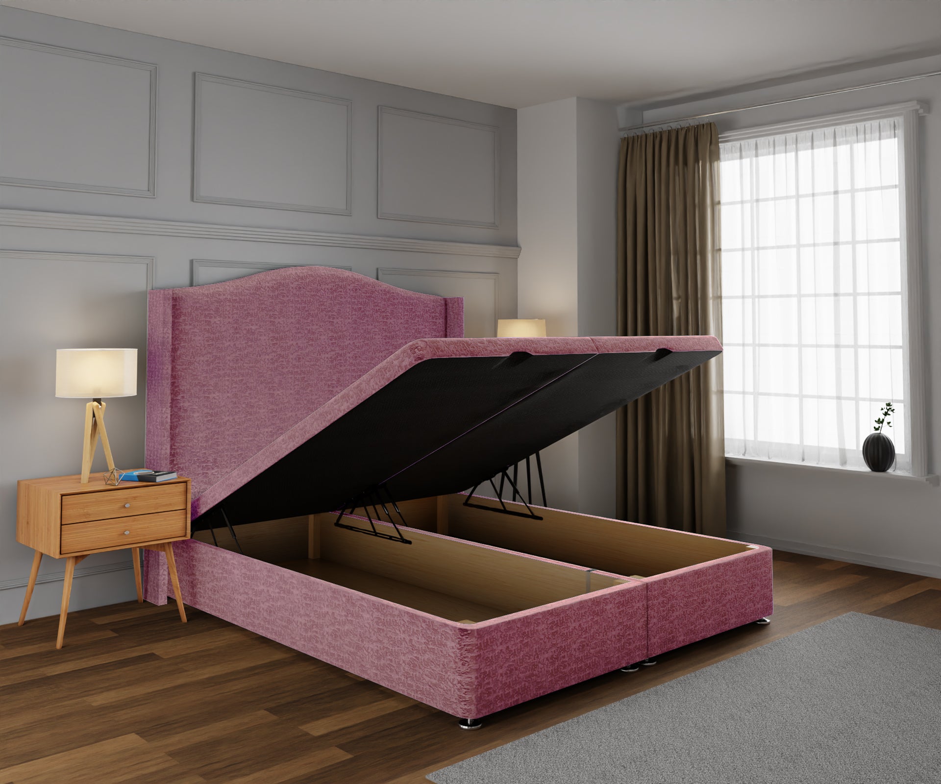 Arabella Winged Ottoman Storage Divan Bed Base With Headboard