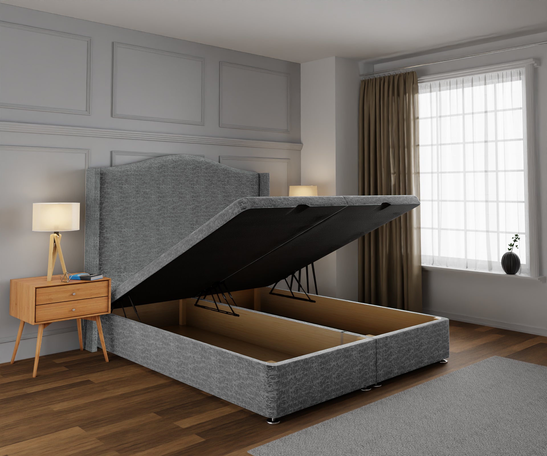 Arabella Winged Ottoman Storage Divan Bed Base With Headboard