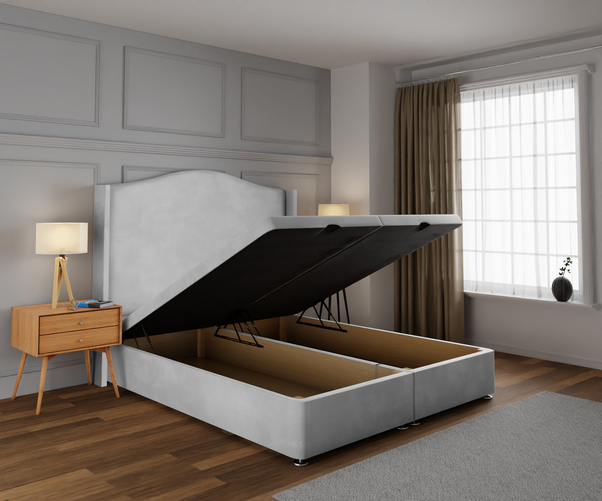 Arabella Winged Ottoman Storage Divan Bed Base With Headboard