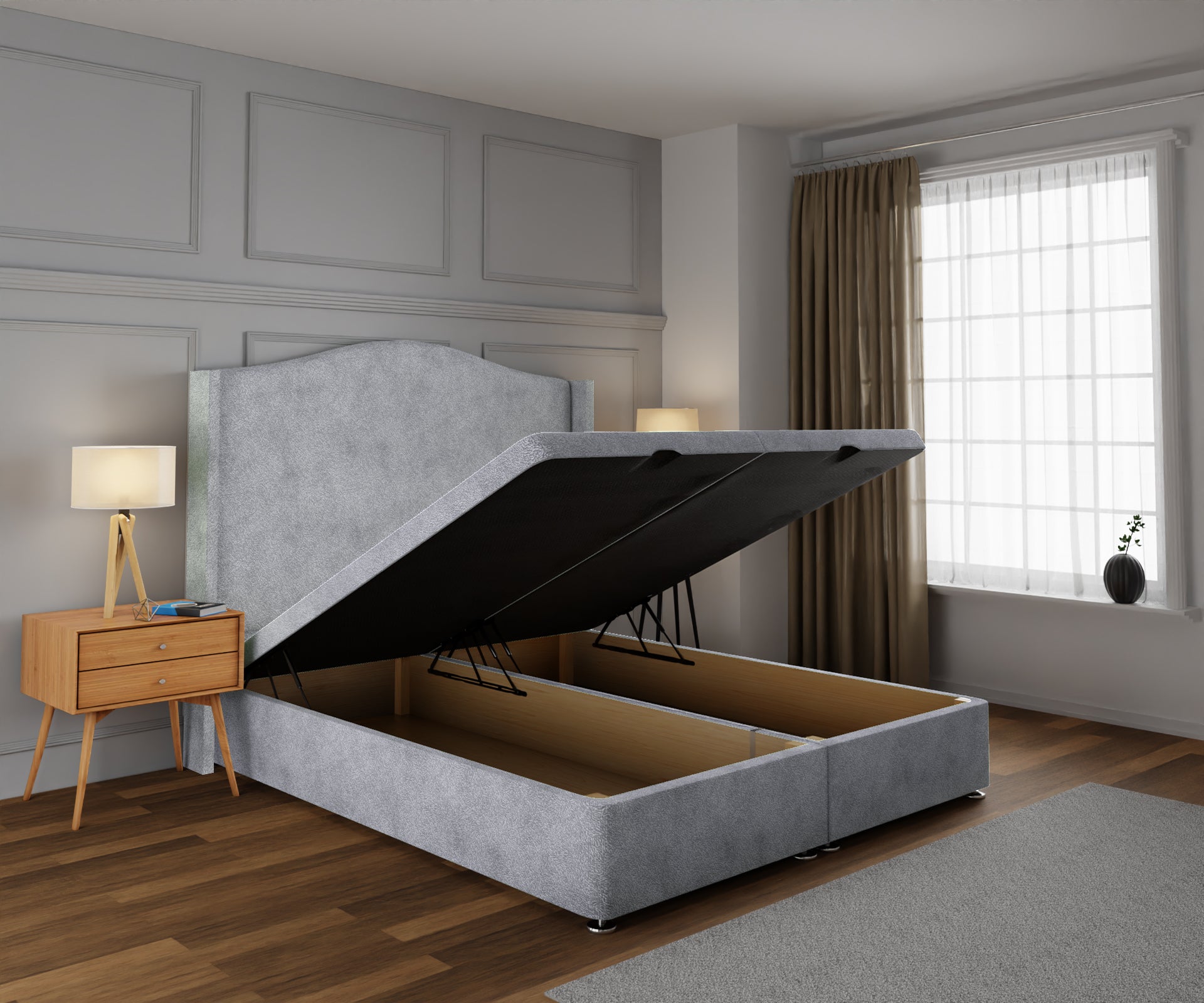 Arabella Winged Ottoman Storage Divan Bed Base With Headboard