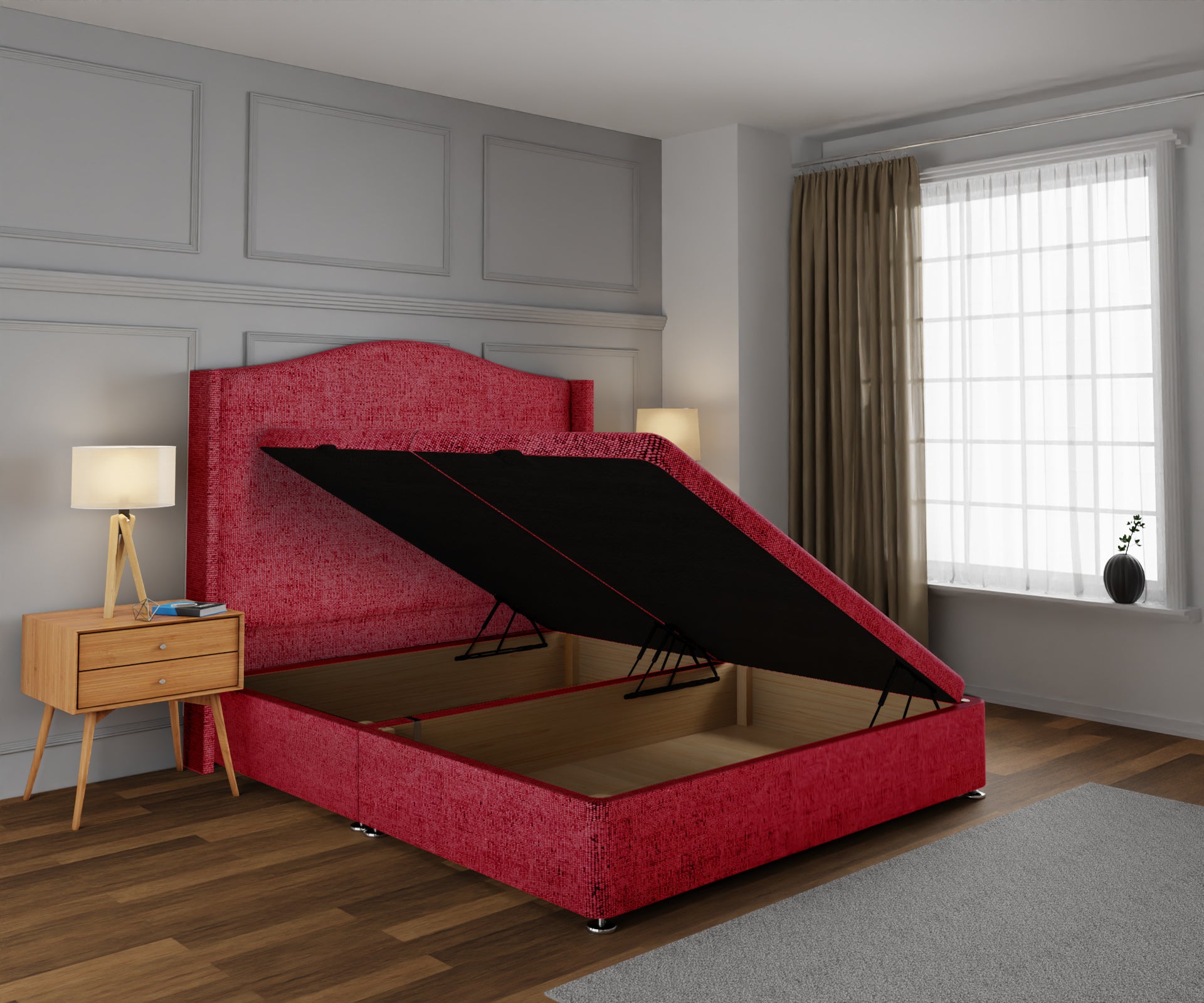 Arabella Winged Ottoman Storage Divan Bed Base With Headboard