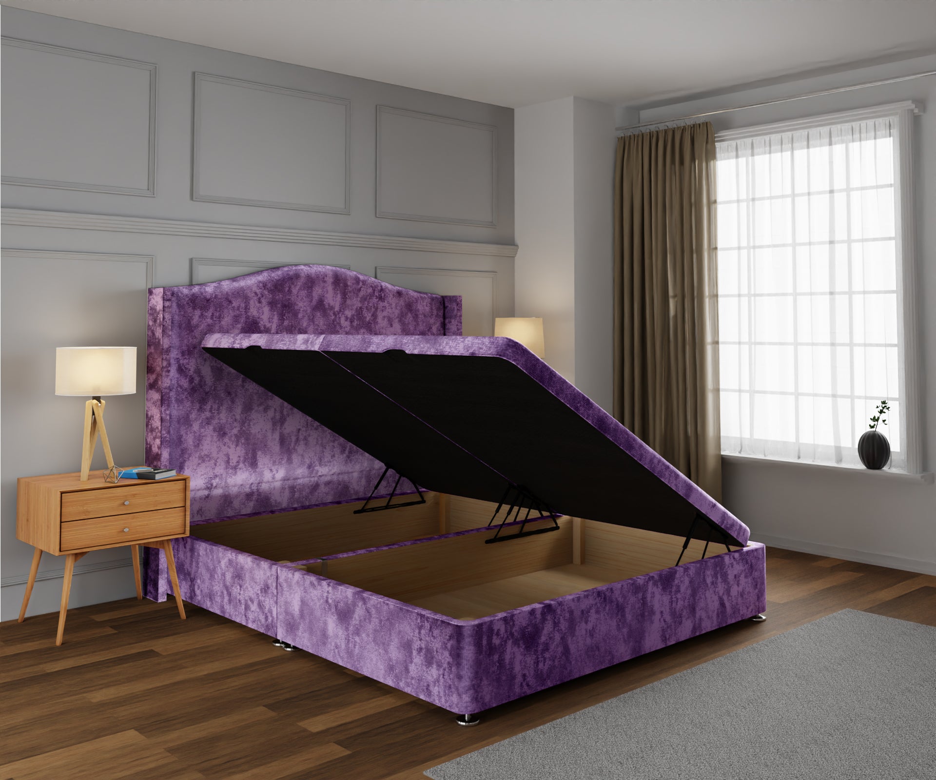 Arabella Winged Ottoman Storage Divan Bed Base With Headboard