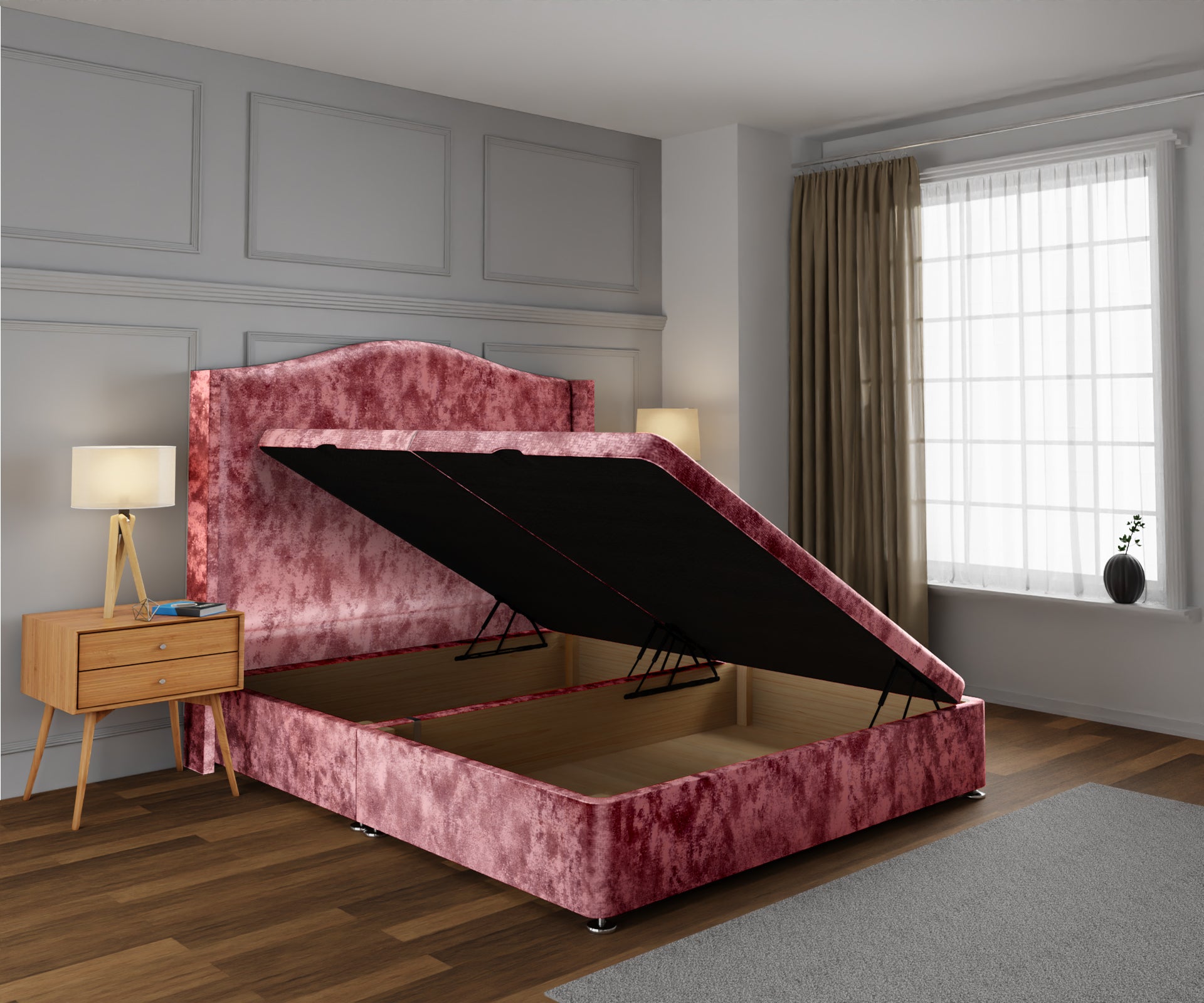 Arabella Winged Ottoman Storage Divan Bed Base With Headboard