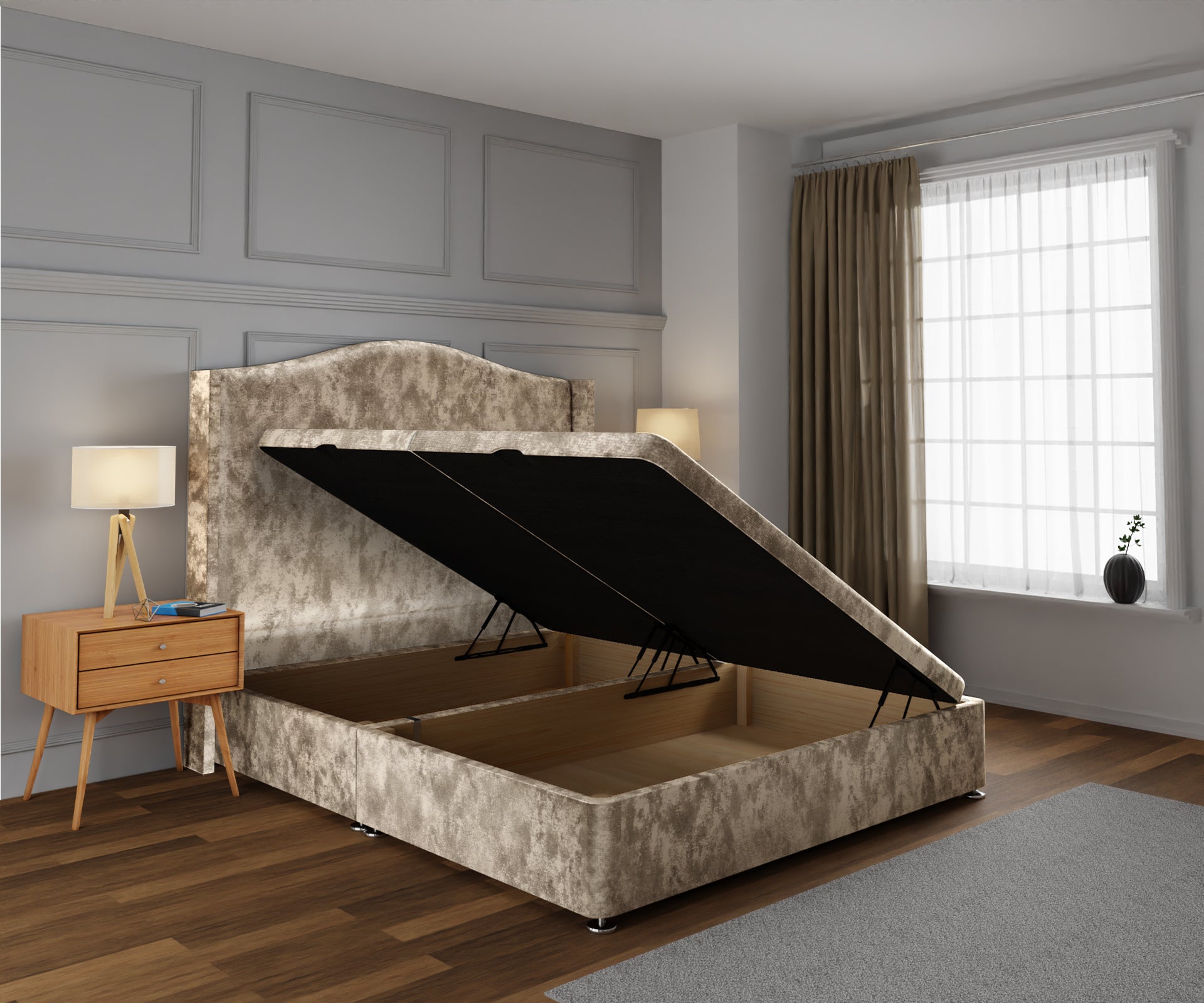 Arabella Winged Ottoman Storage Divan Bed Base With Headboard