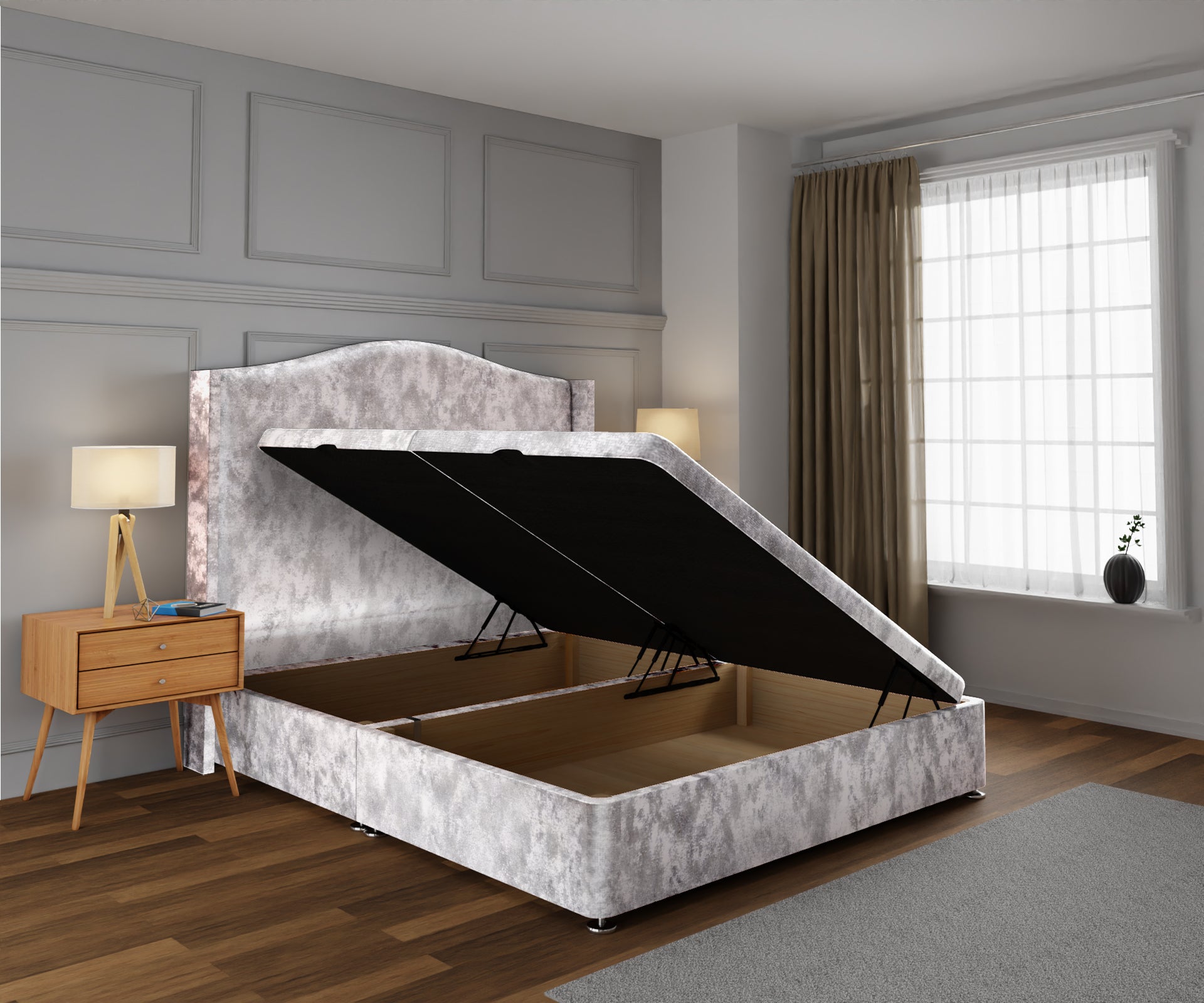 Arabella Winged Ottoman Storage Divan Bed Base With Headboard