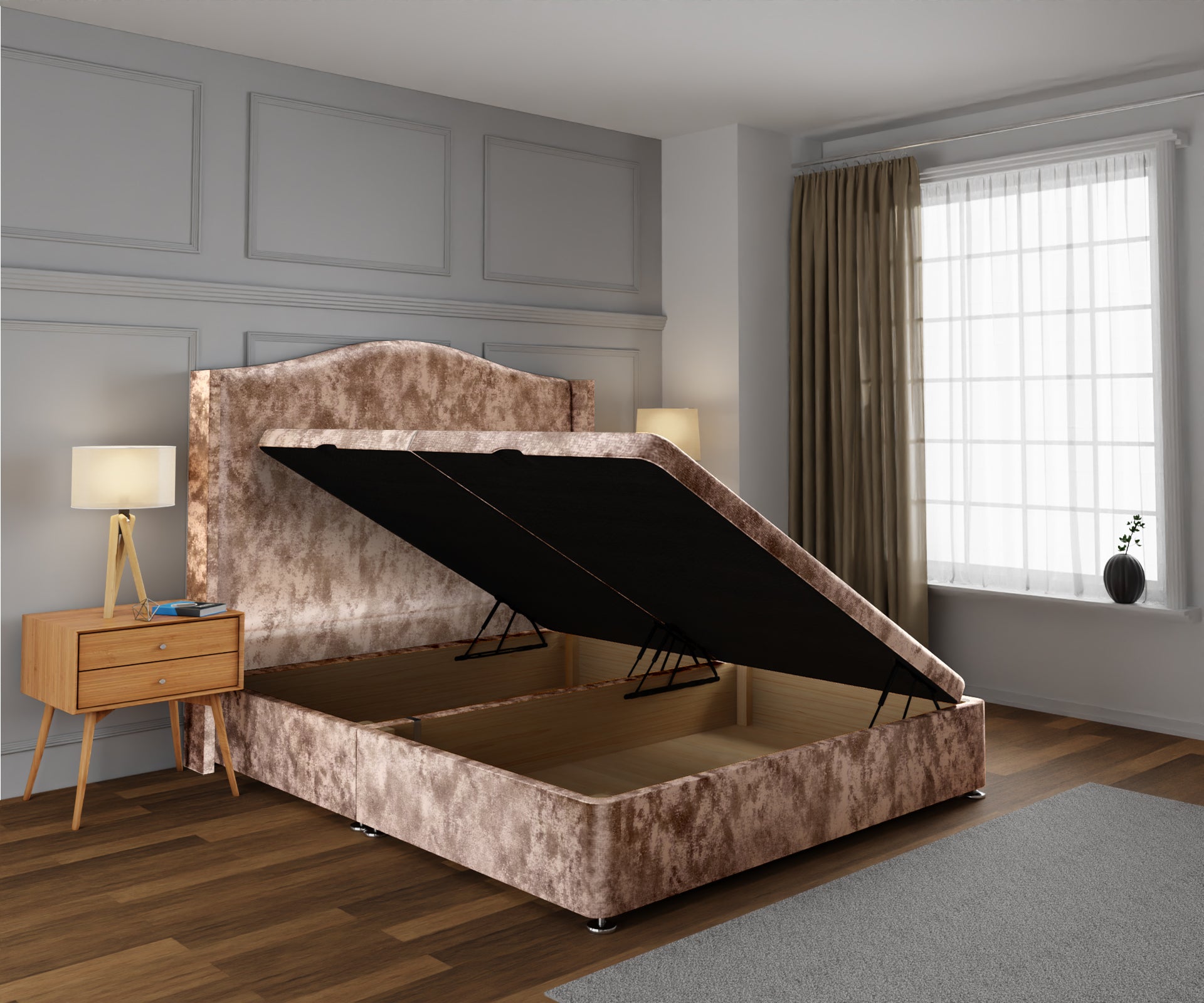 Arabella Winged Ottoman Storage Divan Bed Base With Headboard