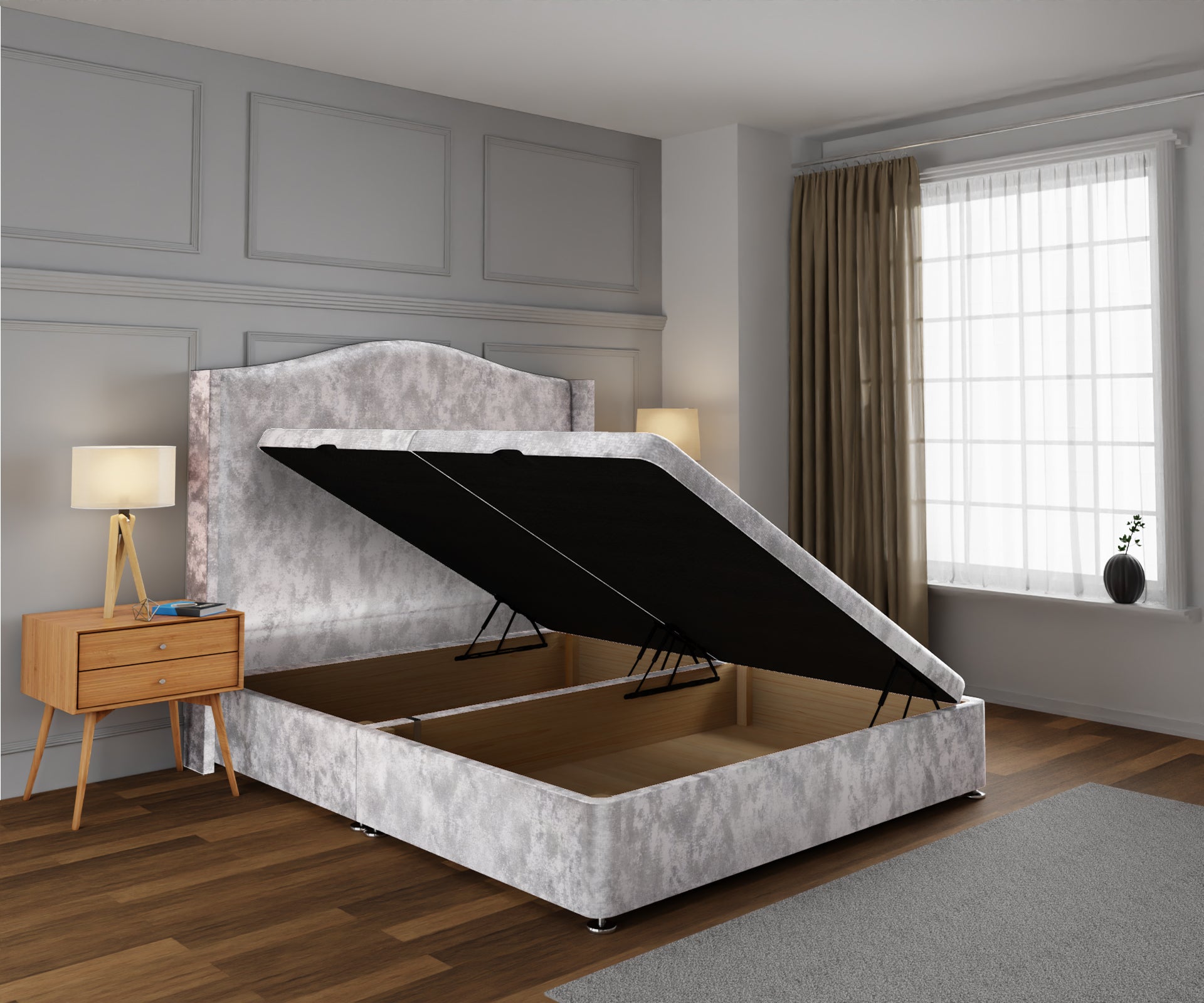 Arabella Winged Ottoman Storage Divan Bed Base With Headboard