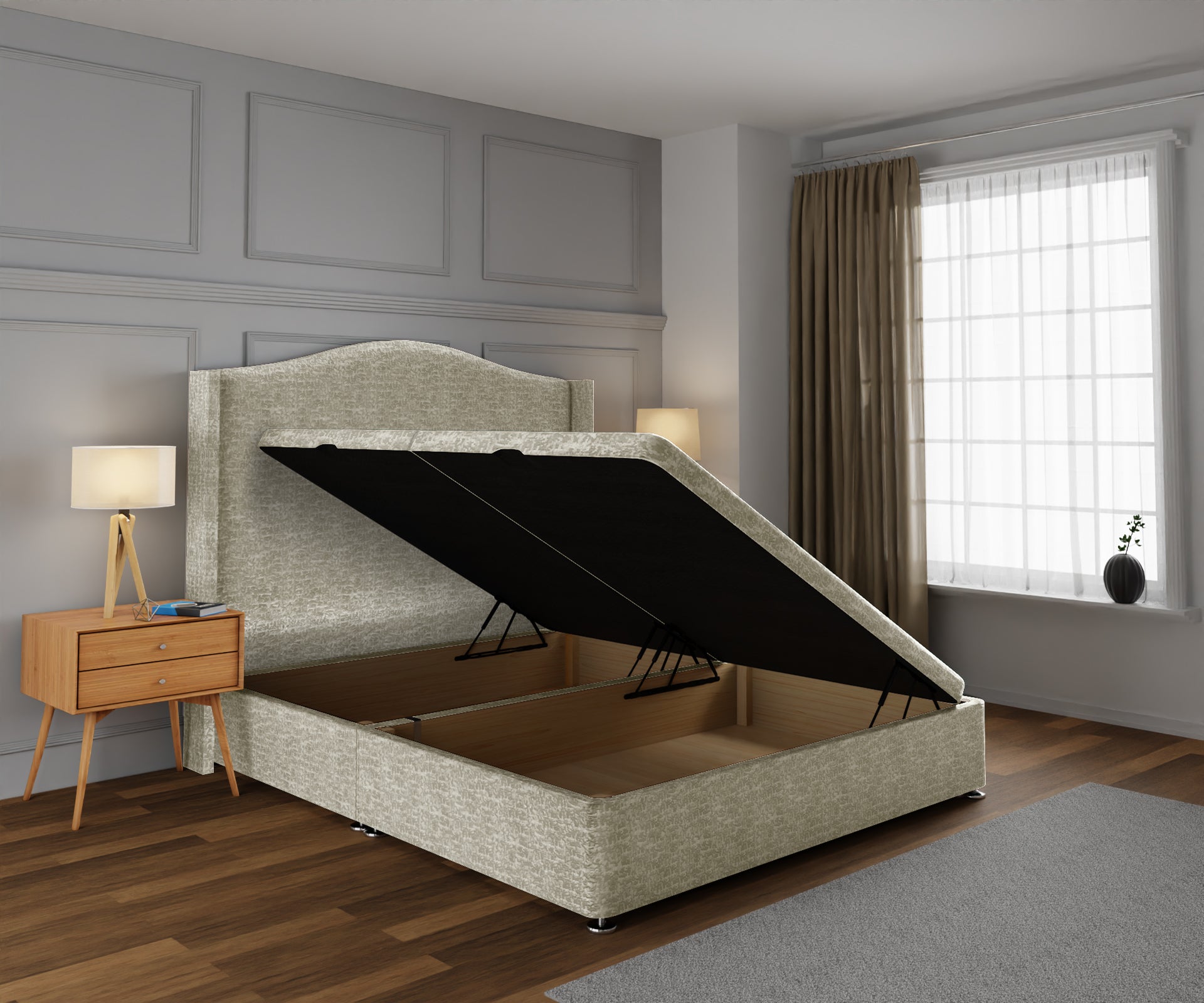 Arabella Winged Ottoman Storage Divan Bed Base With Headboard