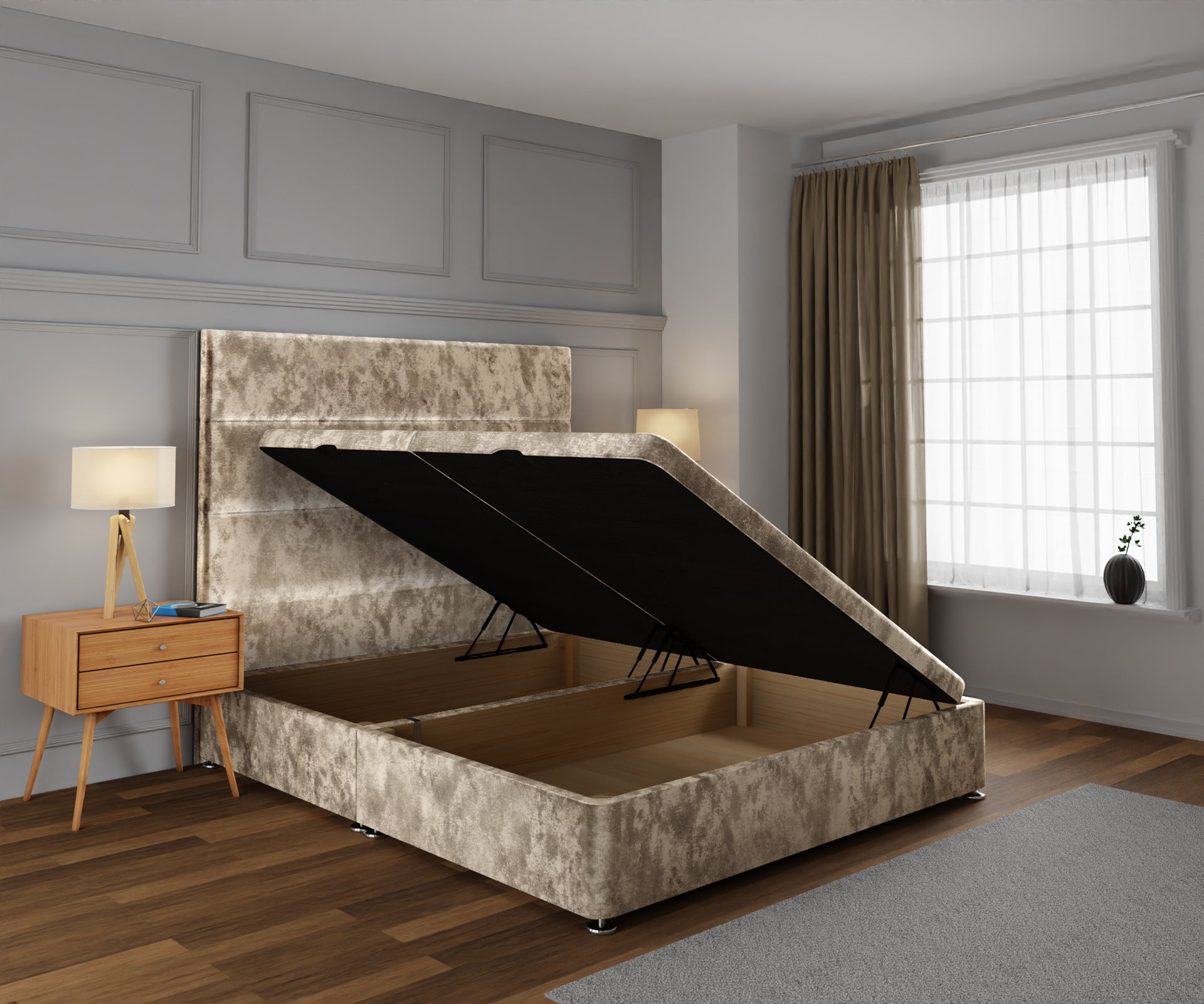 Ava Ottoman Storage Divan Bed Base With Headboard