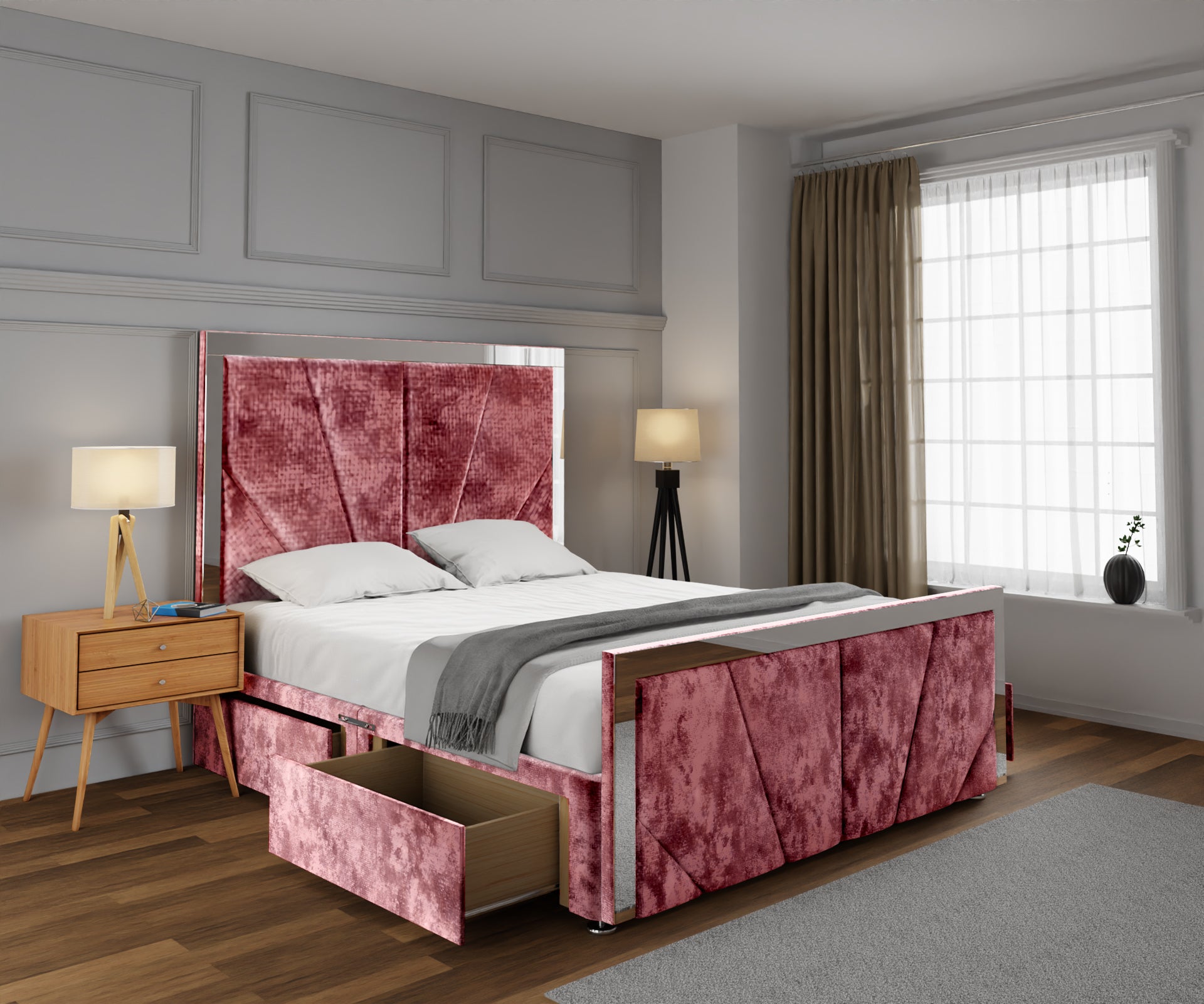 Chelsea Horizon Mirrored Divan Bed Set With Footboard