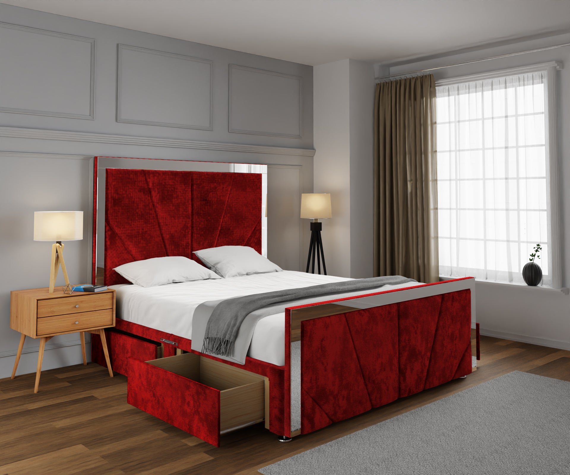 Chelsea Horizon Mirrored Divan Bed Set With Footboard