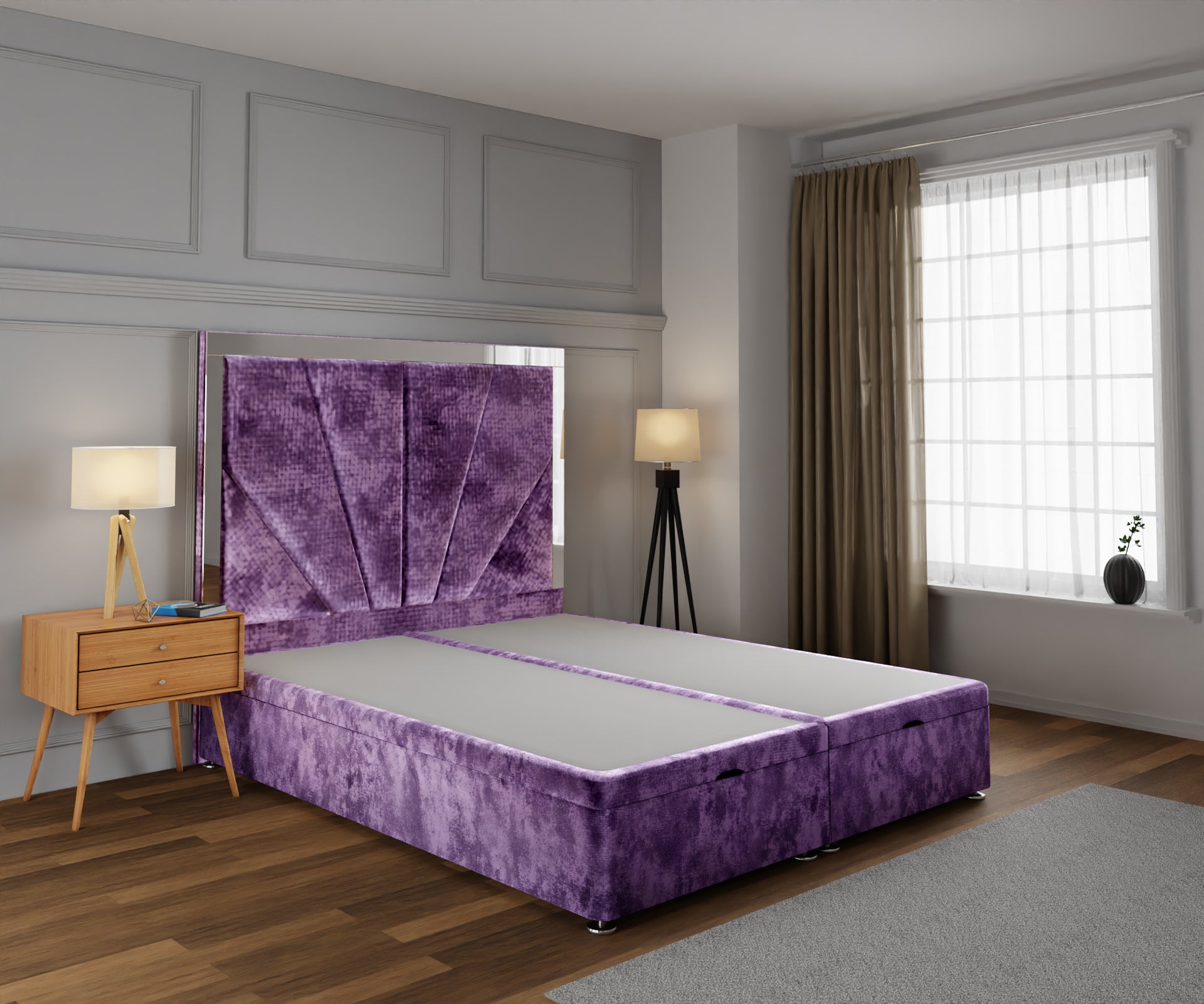 Chelsea Horizon Mirrored Ottoman Storage Divan Bed Base With Headboard