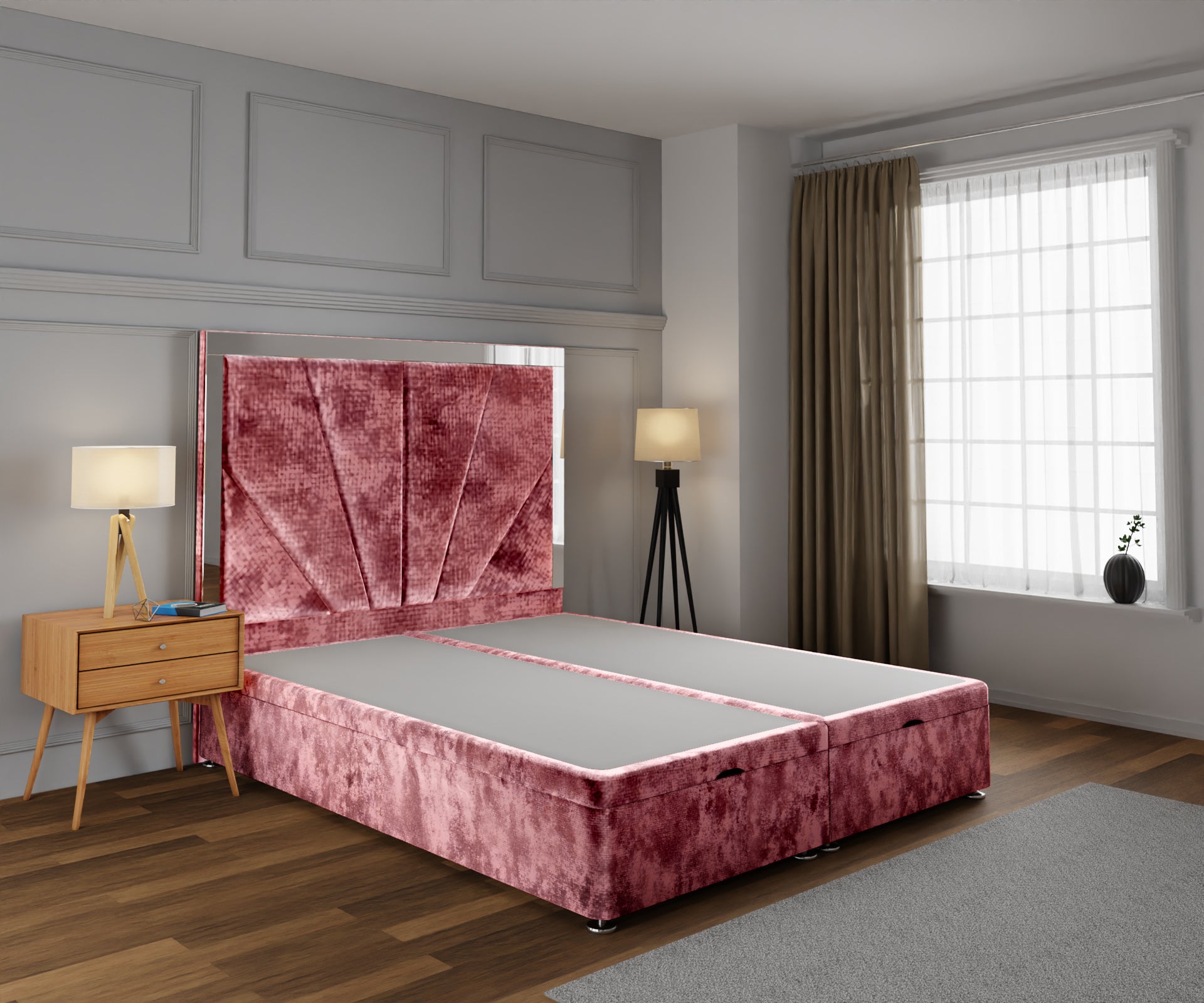 Chelsea Horizon Mirrored Ottoman Storage Divan Bed Base With Headboard