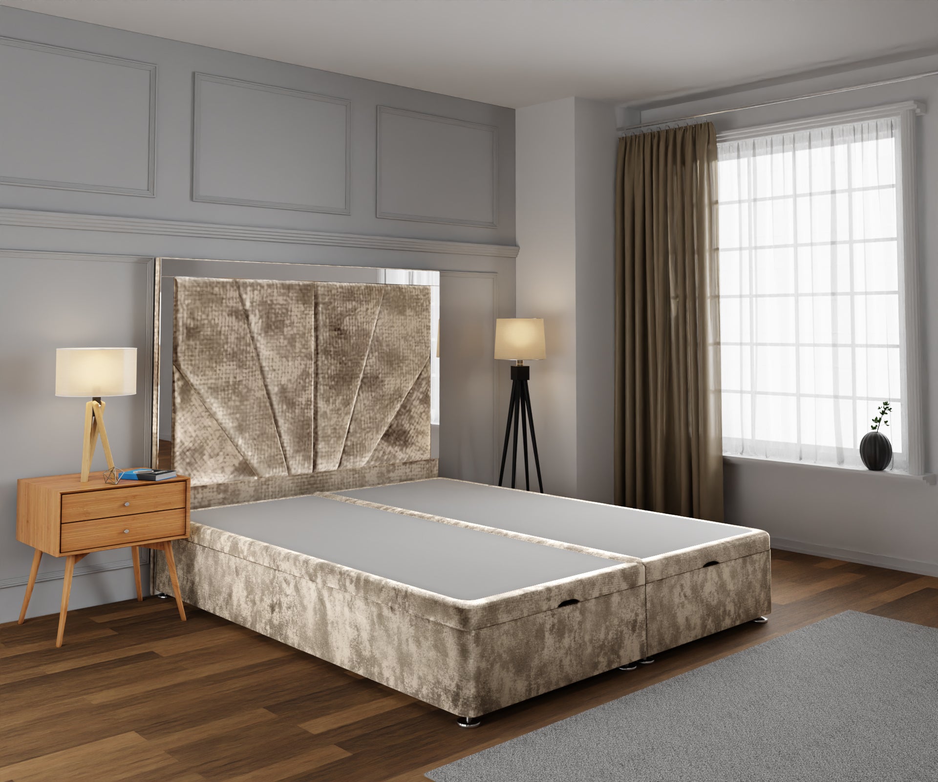 Chelsea Horizon Mirrored Ottoman Storage Divan Bed Base With Headboard