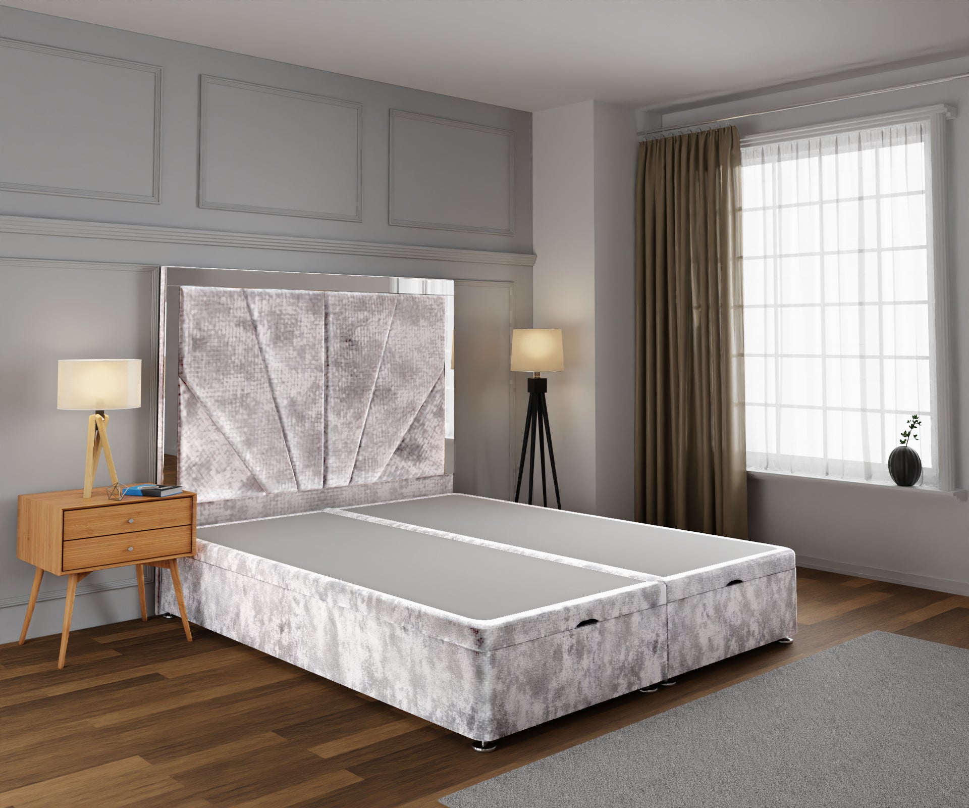 Chelsea Horizon Mirrored Ottoman Storage Divan Bed Base With Headboard