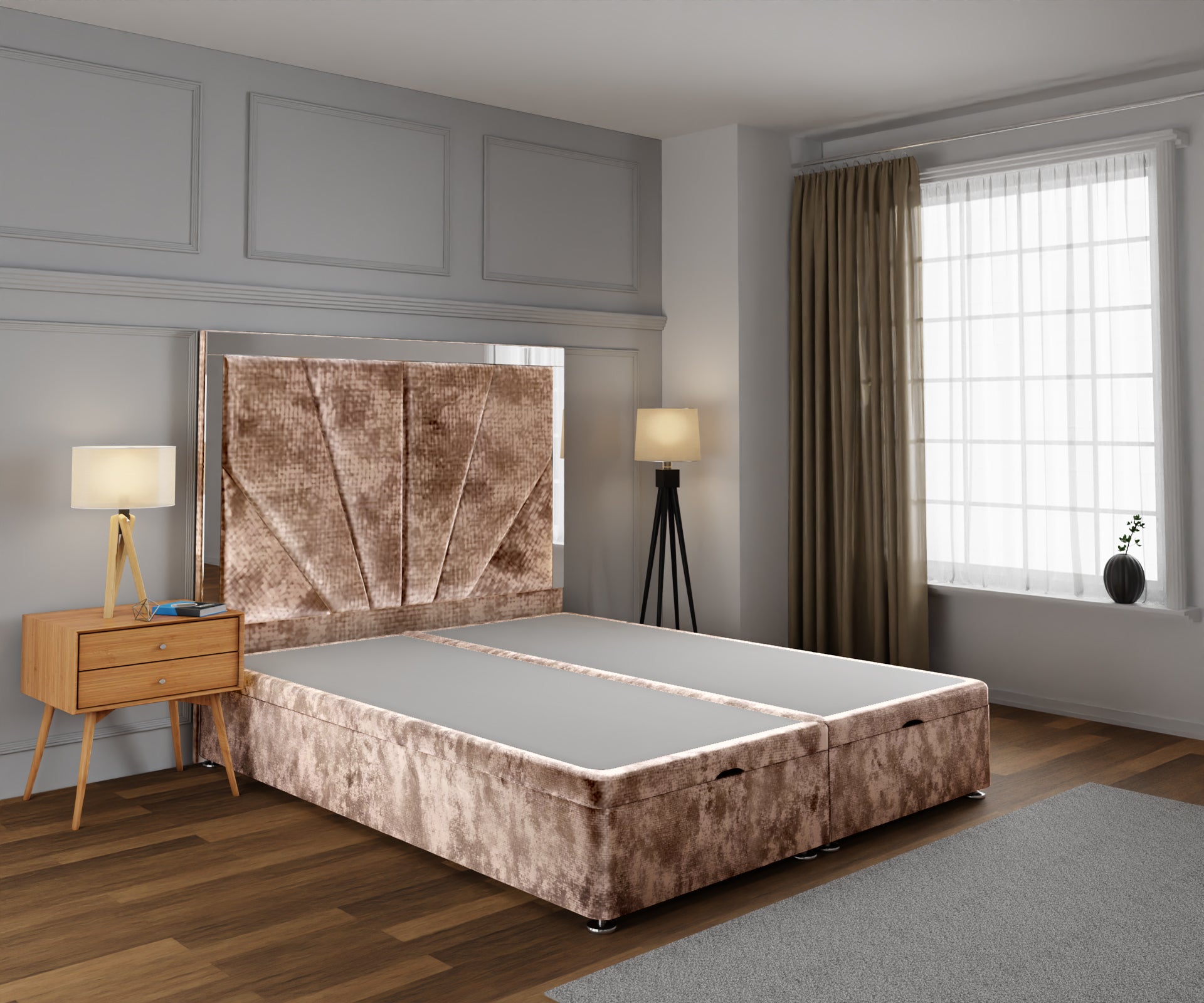 Chelsea Horizon Mirrored Ottoman Storage Divan Bed Base With Headboard