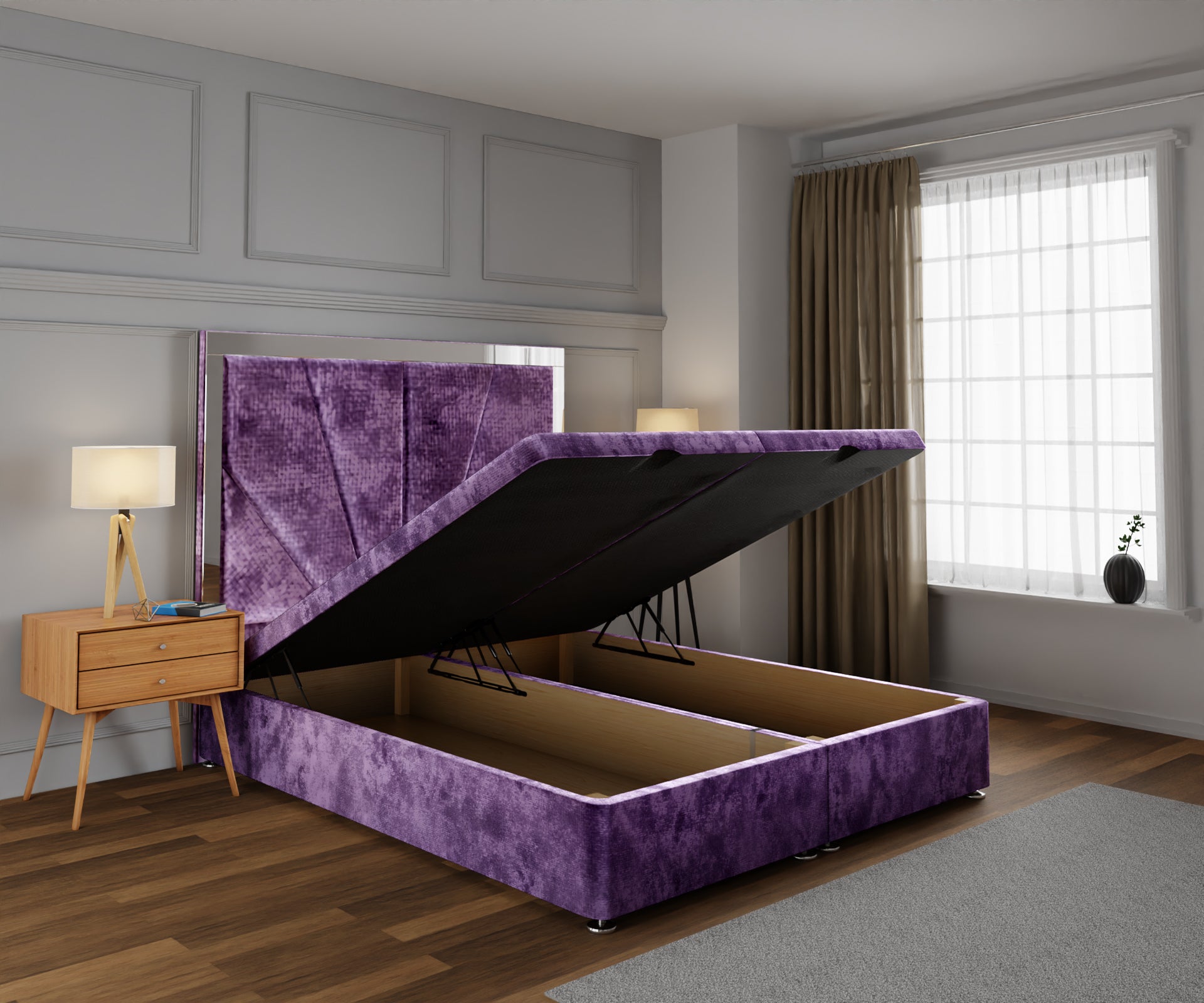 Chelsea Horizon Mirrored Ottoman Storage Divan Bed Base With Headboard