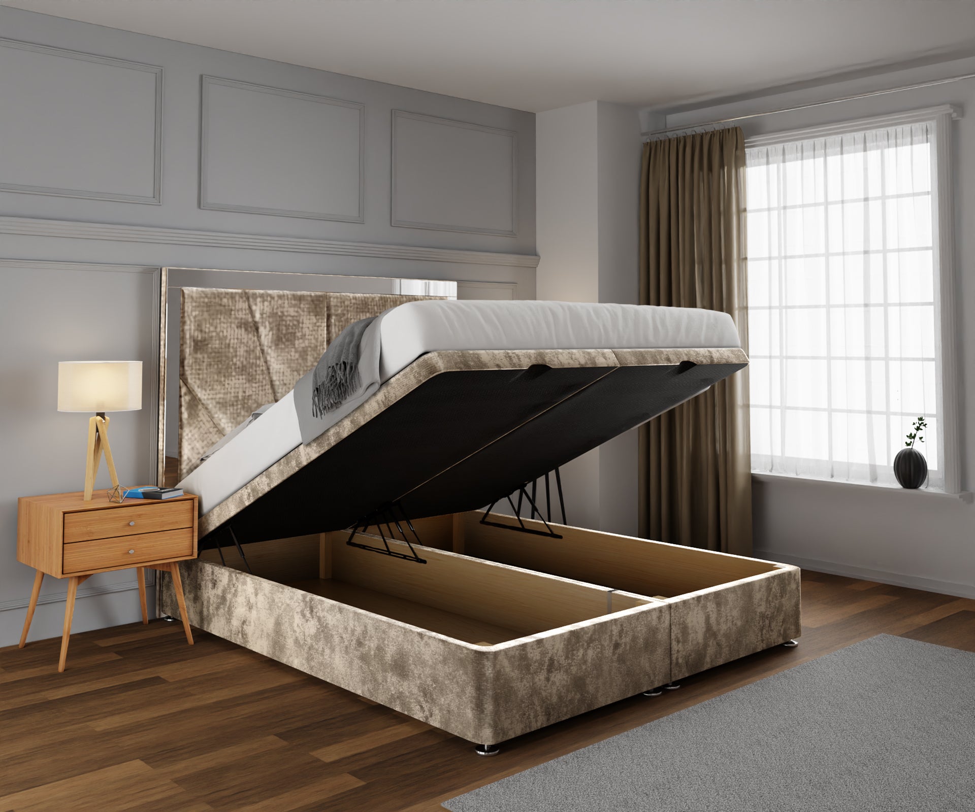 Chelsea Horizon Mirrored Ottoman Storage Divan Bed Set