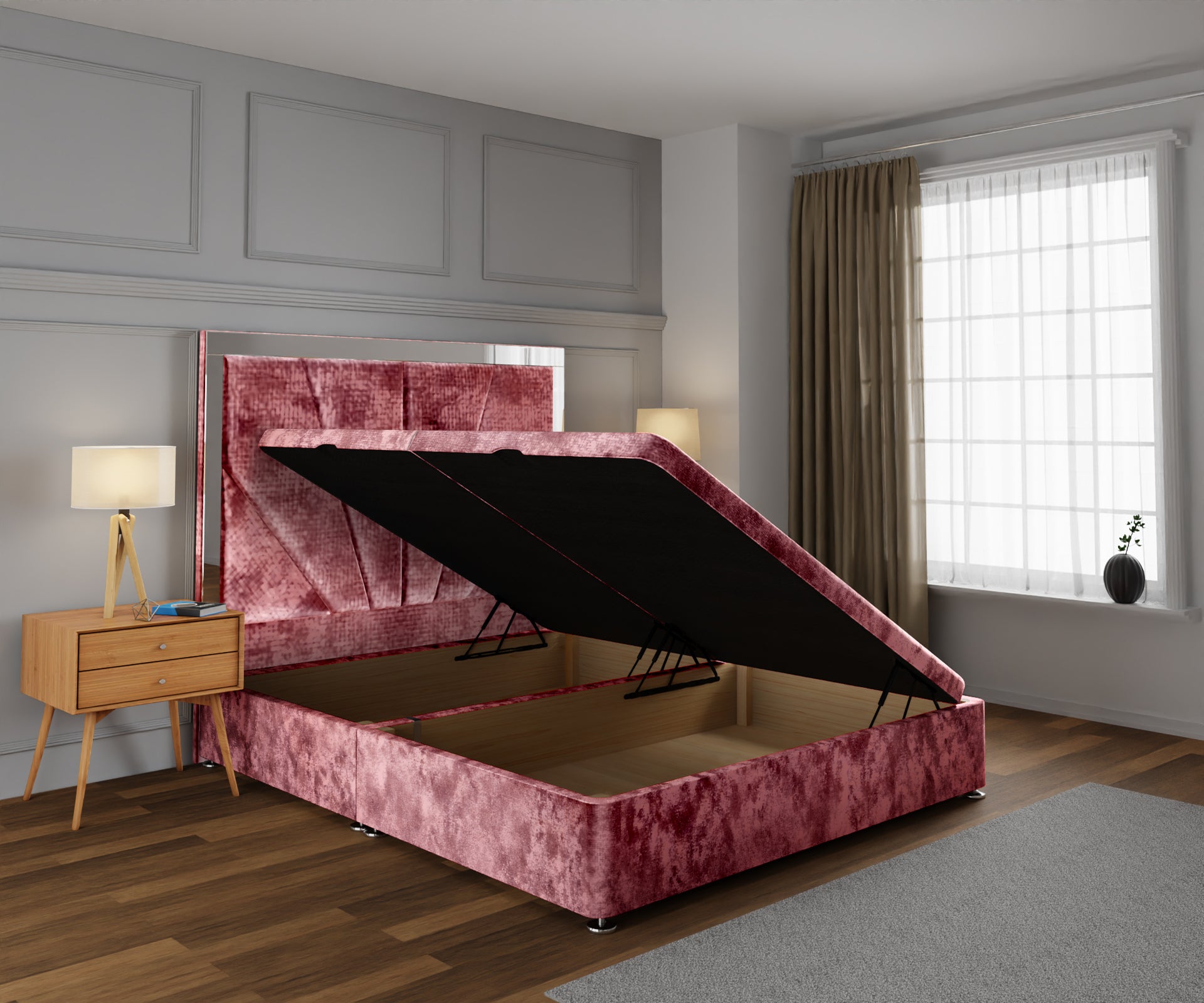 Chelsea Horizon Mirrored Ottoman Storage Divan Bed Base With Headboard