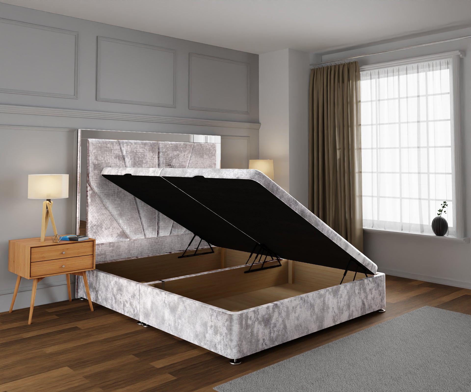 Chelsea Horizon Mirrored Ottoman Storage Divan Bed Base With Headboard