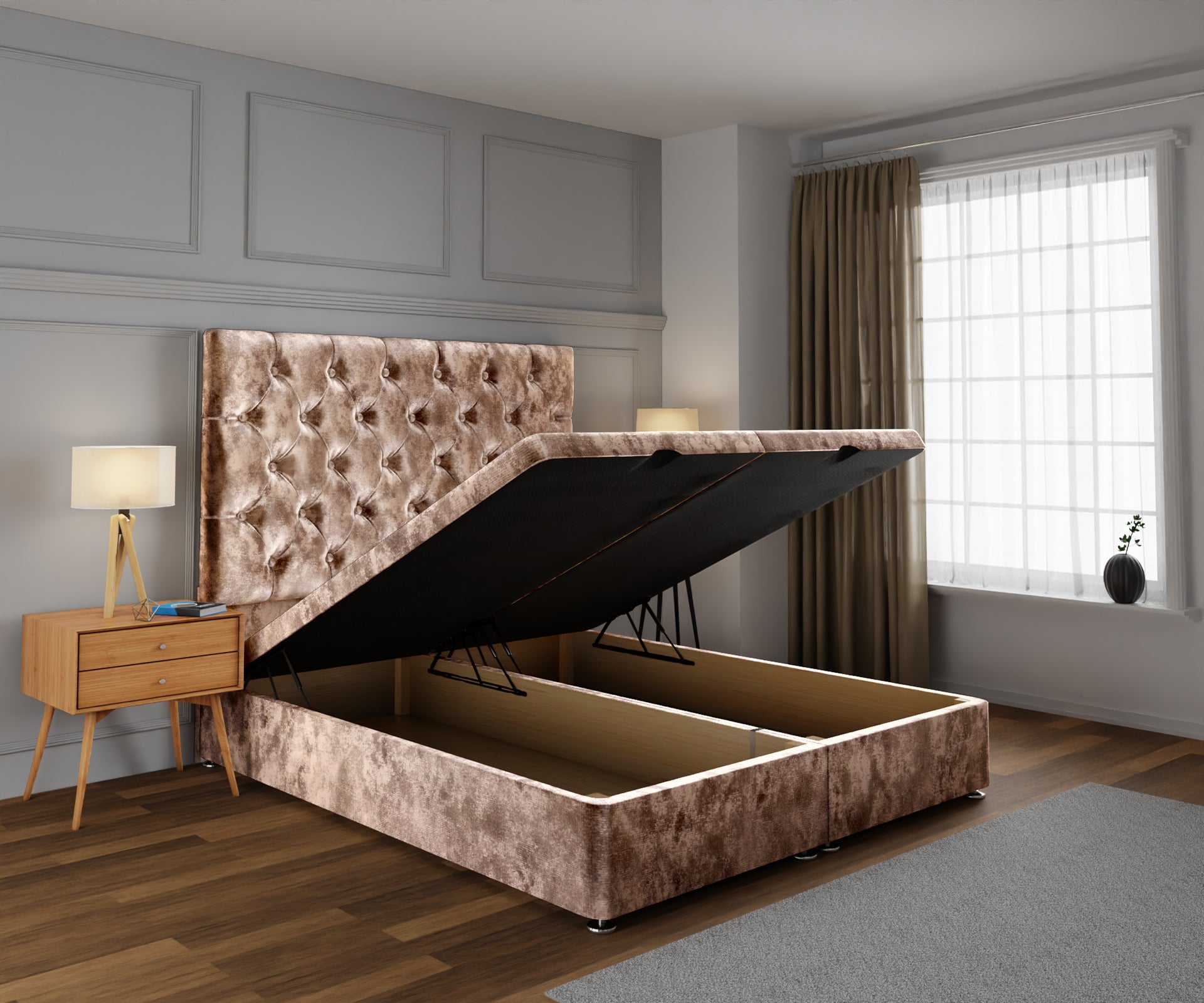 Chesterfield Ottoman Storage Divan Bed Base With Headboard