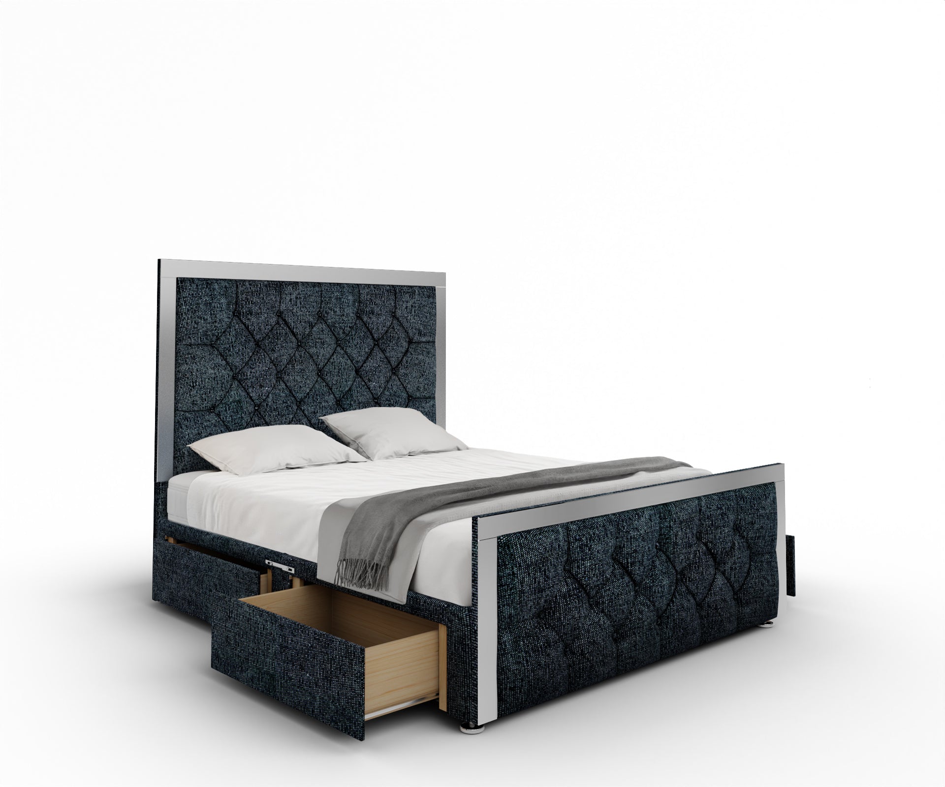 Chesterfield Mirrored Divan Bed Set With Footboard