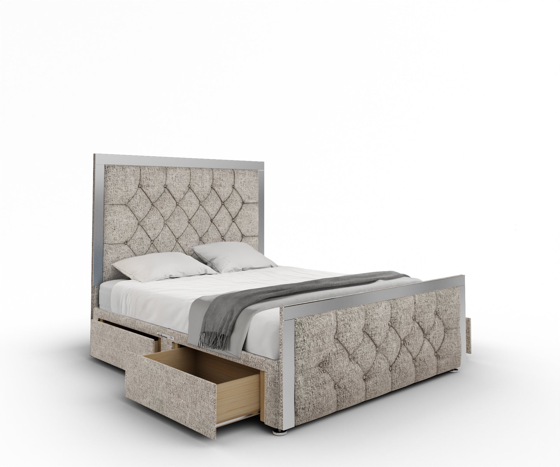 Chesterfield Mirrored Divan Bed Set With Footboard