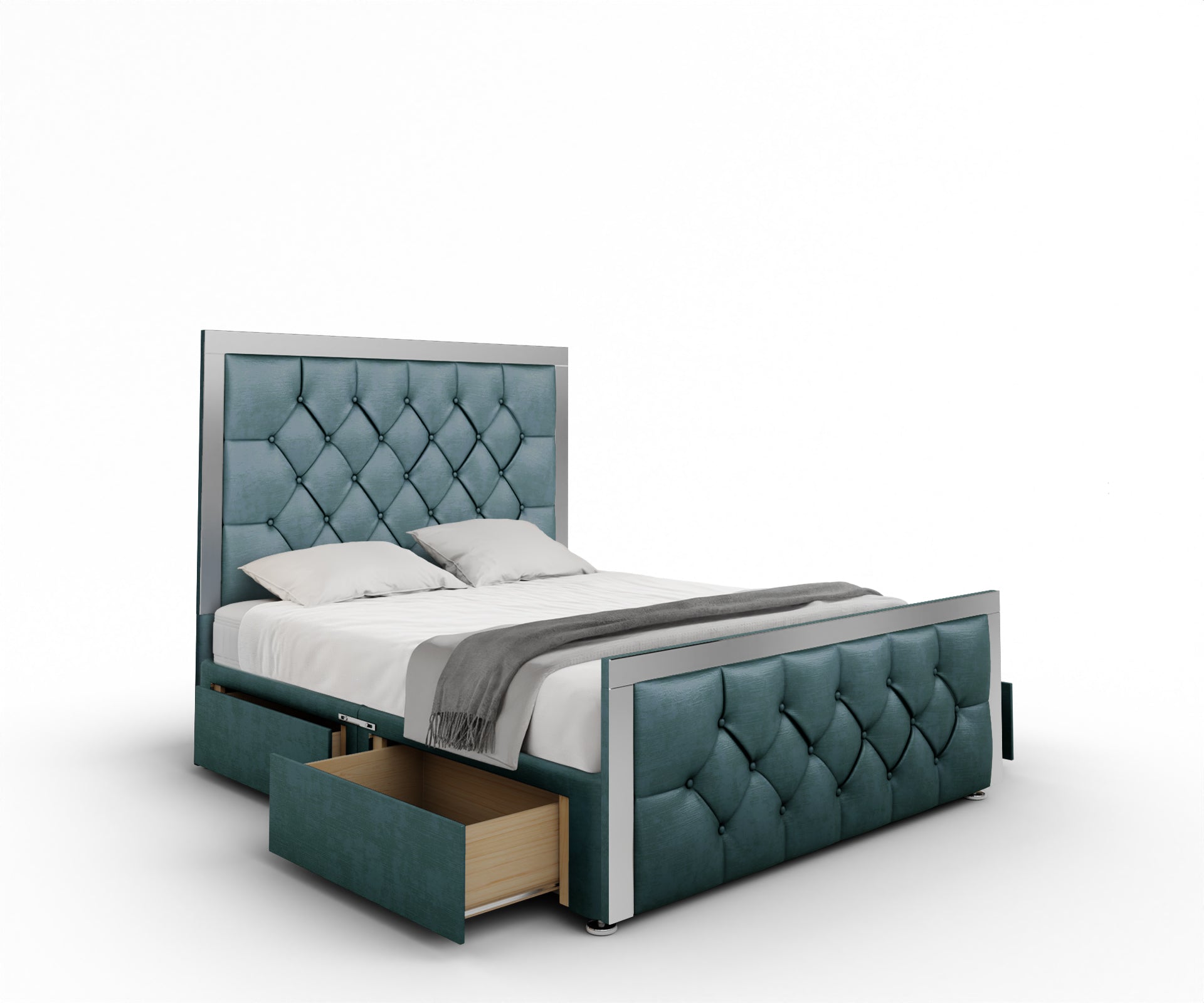 Chesterfield Mirrored Divan Bed Set With Footboard