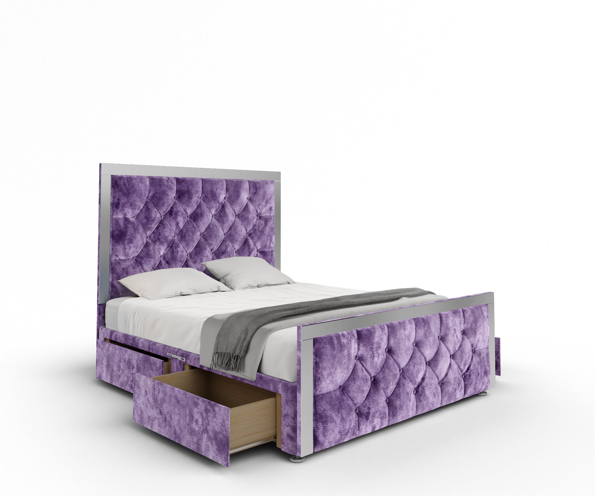 Chesterfield Mirrored Divan Bed Set With Footboard