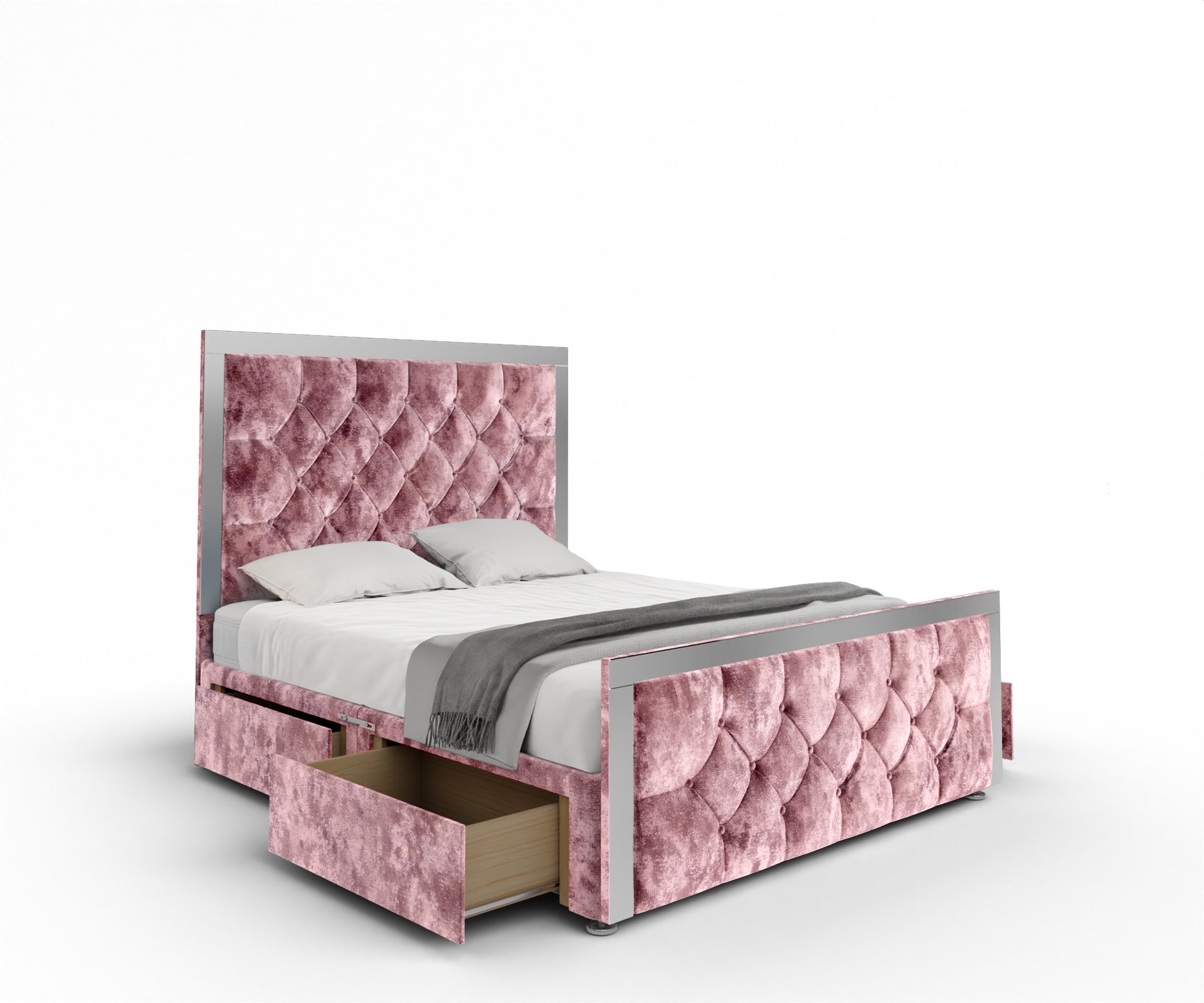 Chesterfield Mirrored Divan Bed Set With Footboard