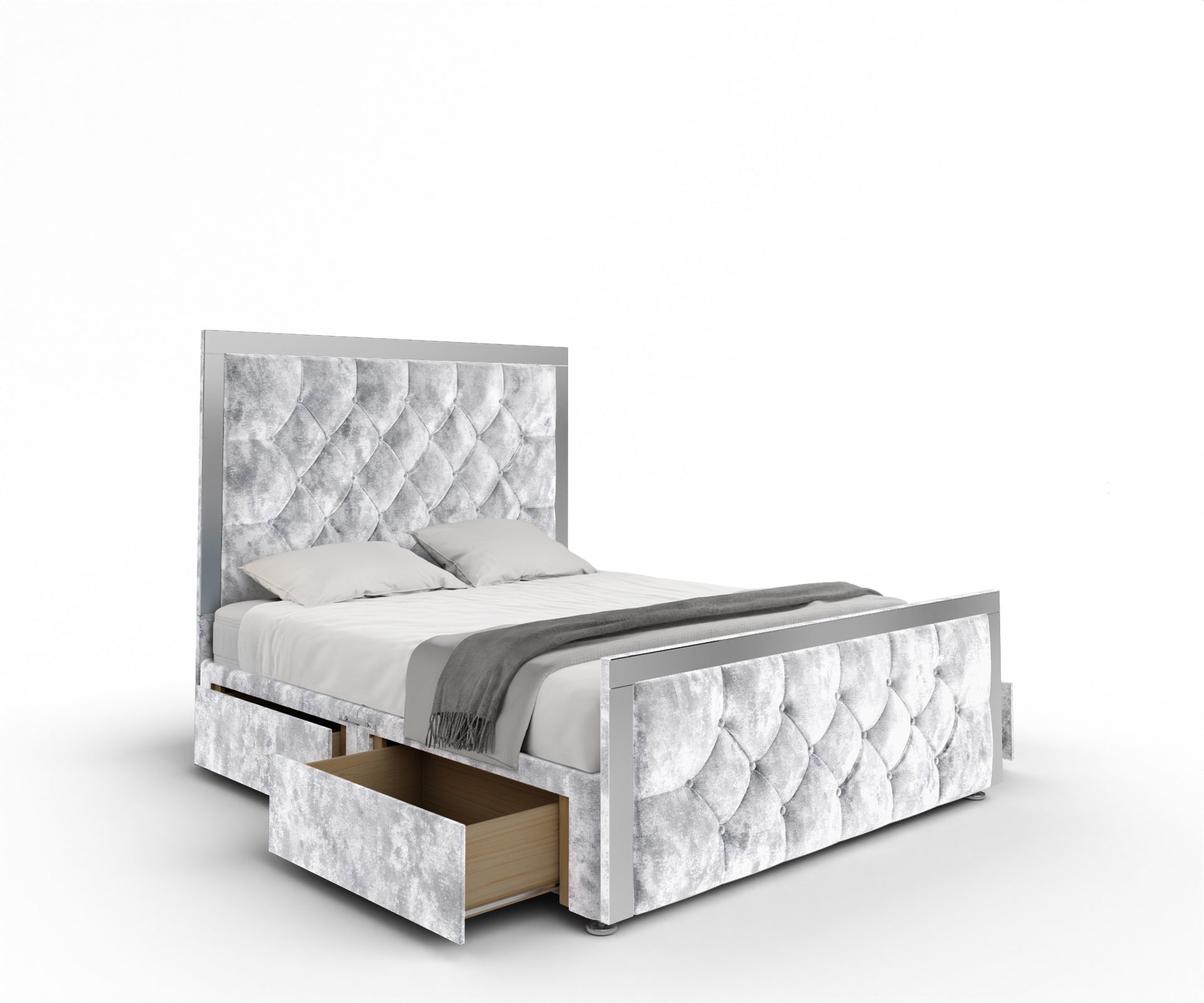 Chesterfield Mirrored Divan Bed Set With Footboard