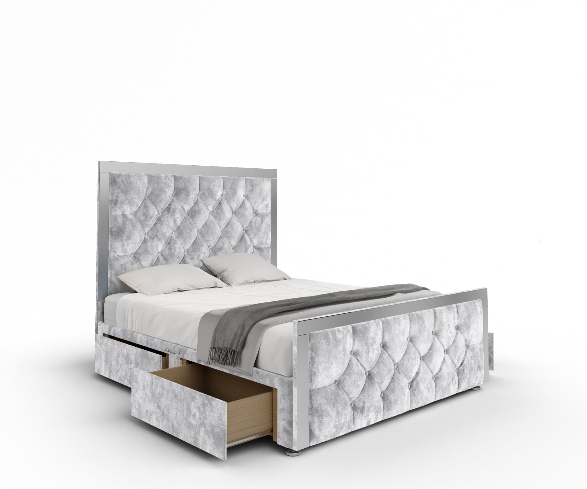 Chesterfield Mirrored Divan Bed Set With Footboard