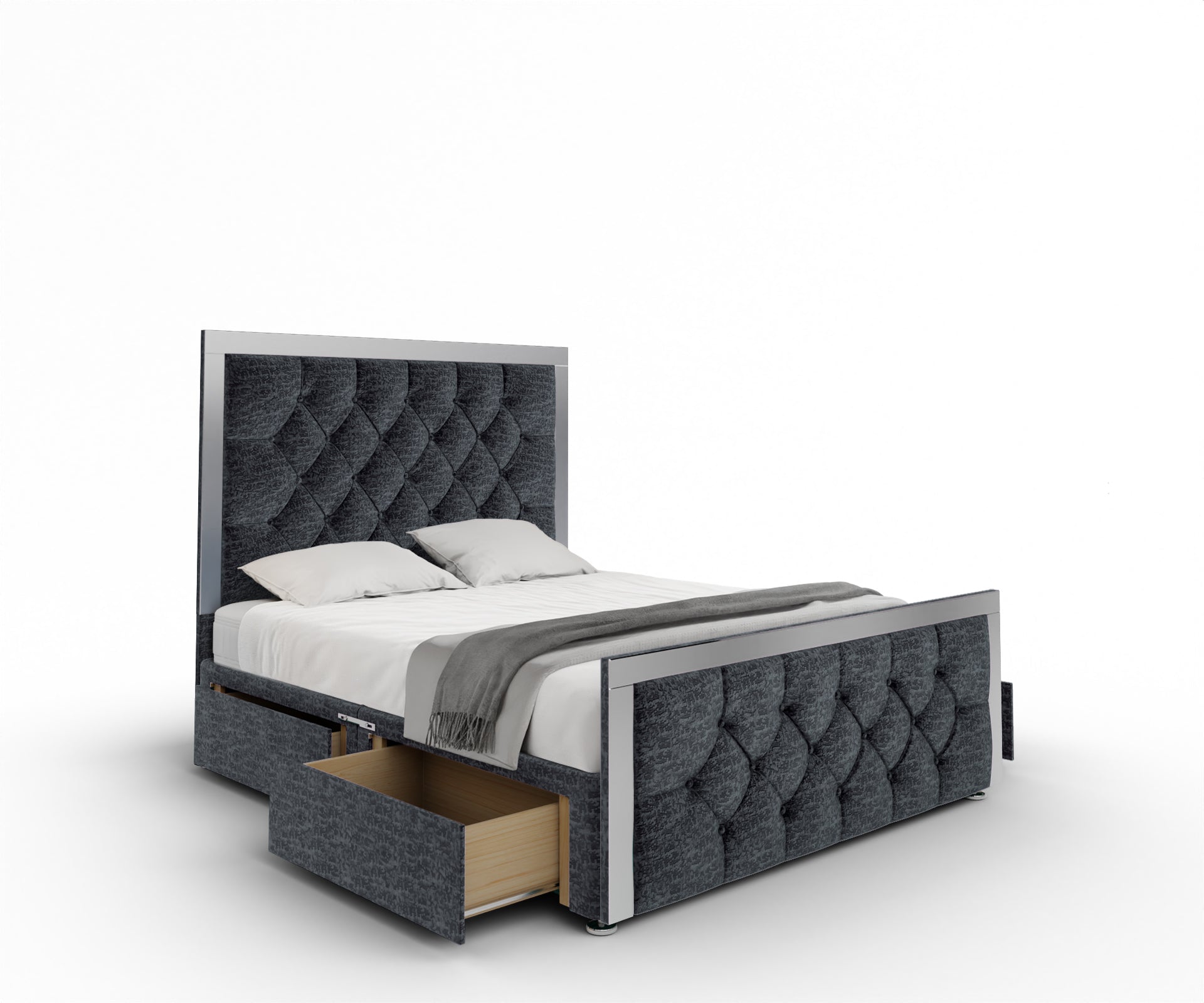 Chesterfield Mirrored Divan Bed Set With Footboard