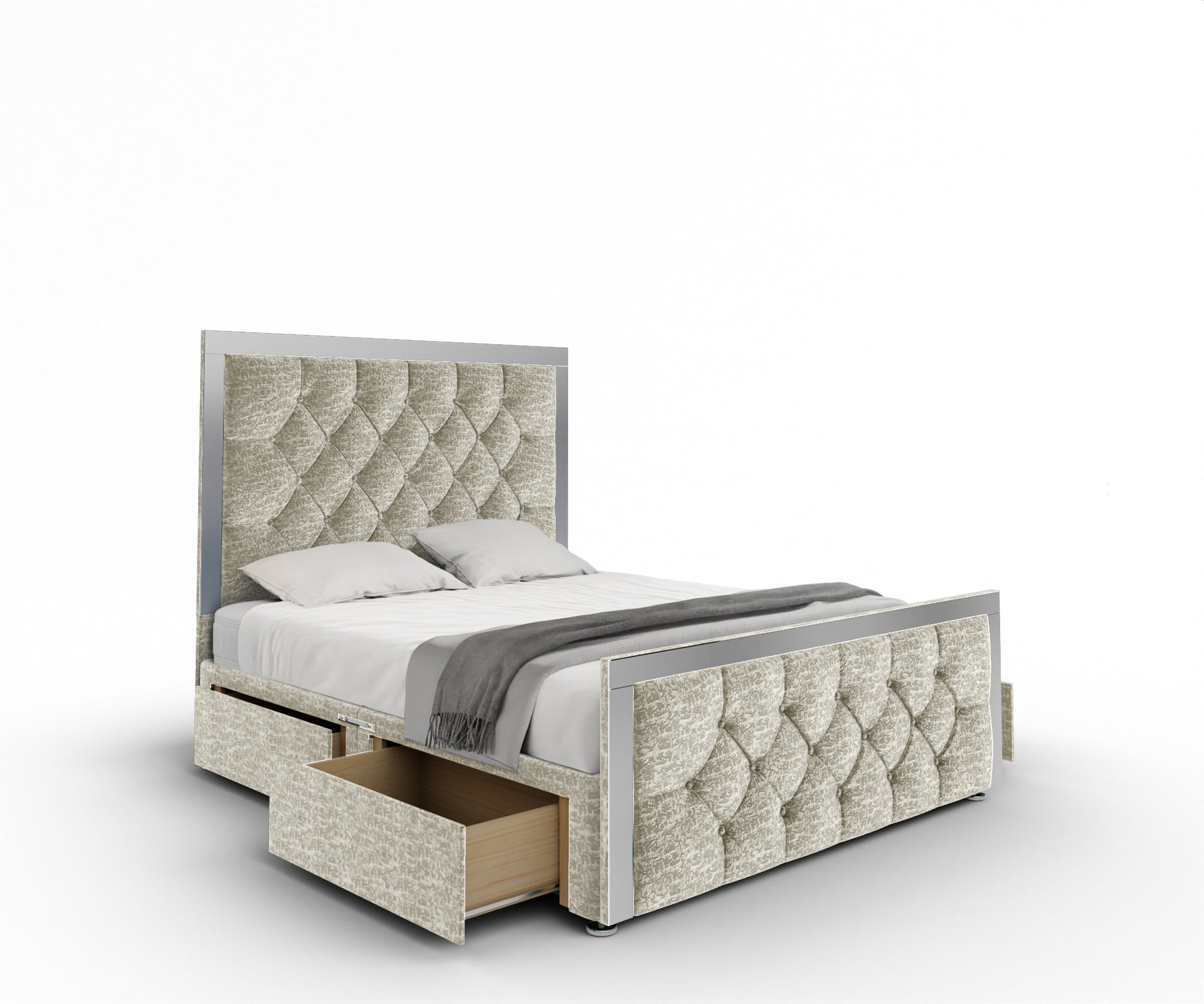 Chesterfield Mirrored Divan Bed Set With Footboard