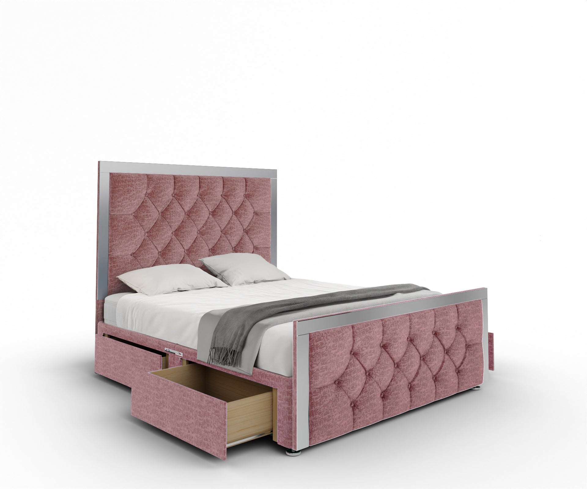 Chesterfield Mirrored Divan Bed Set With Footboard