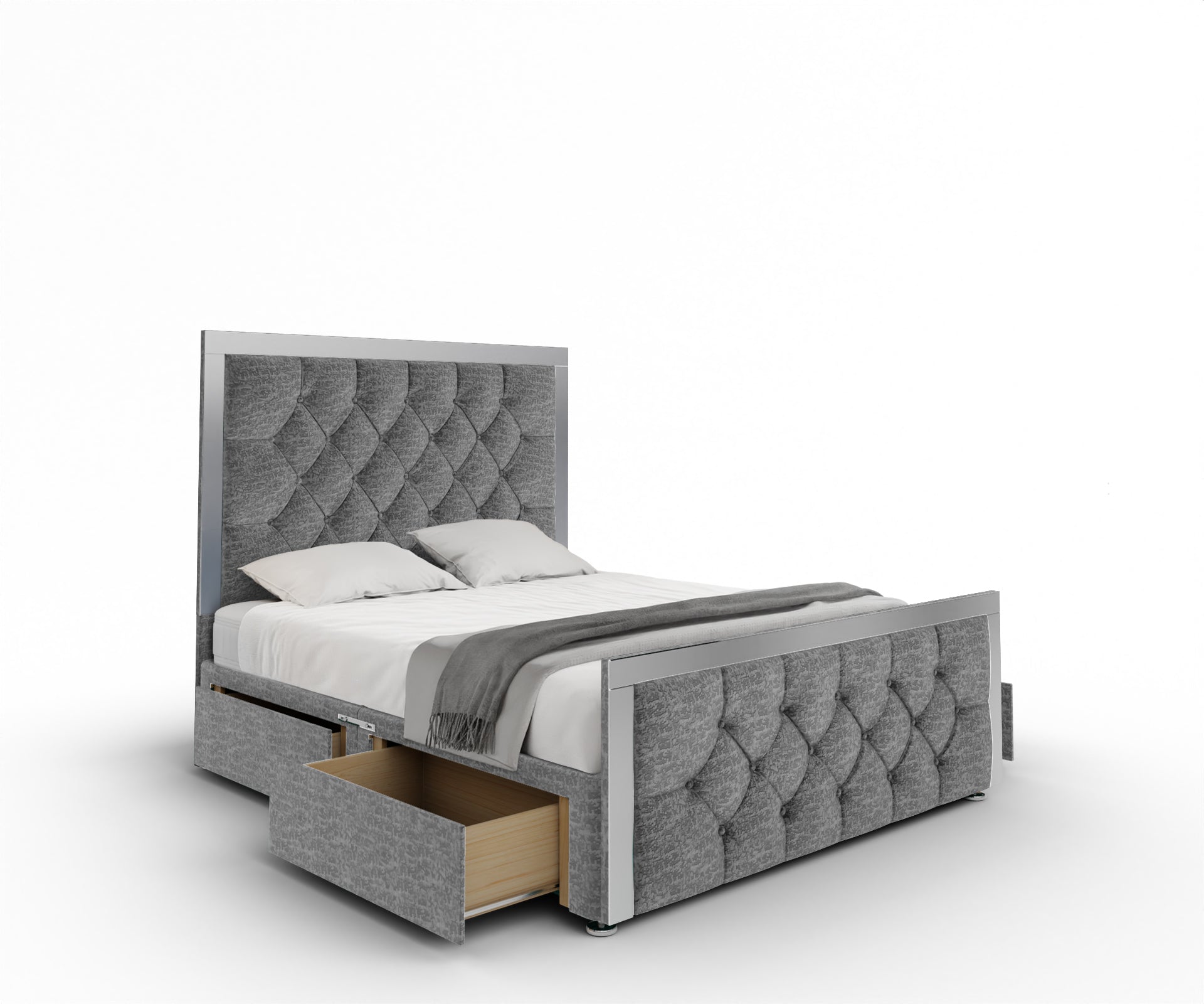 Chesterfield Mirrored Divan Bed Set With Footboard