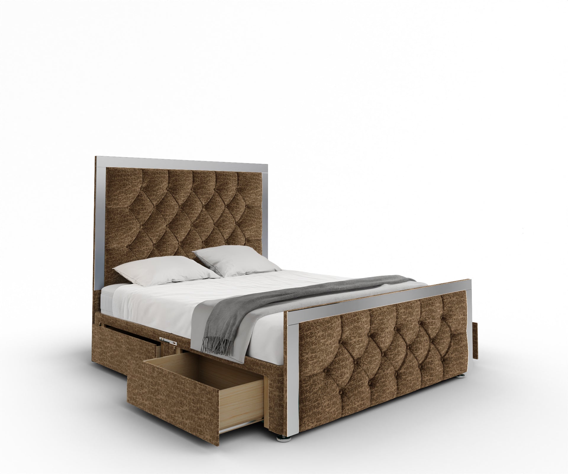 Chesterfield Mirrored Divan Bed Set With Footboard