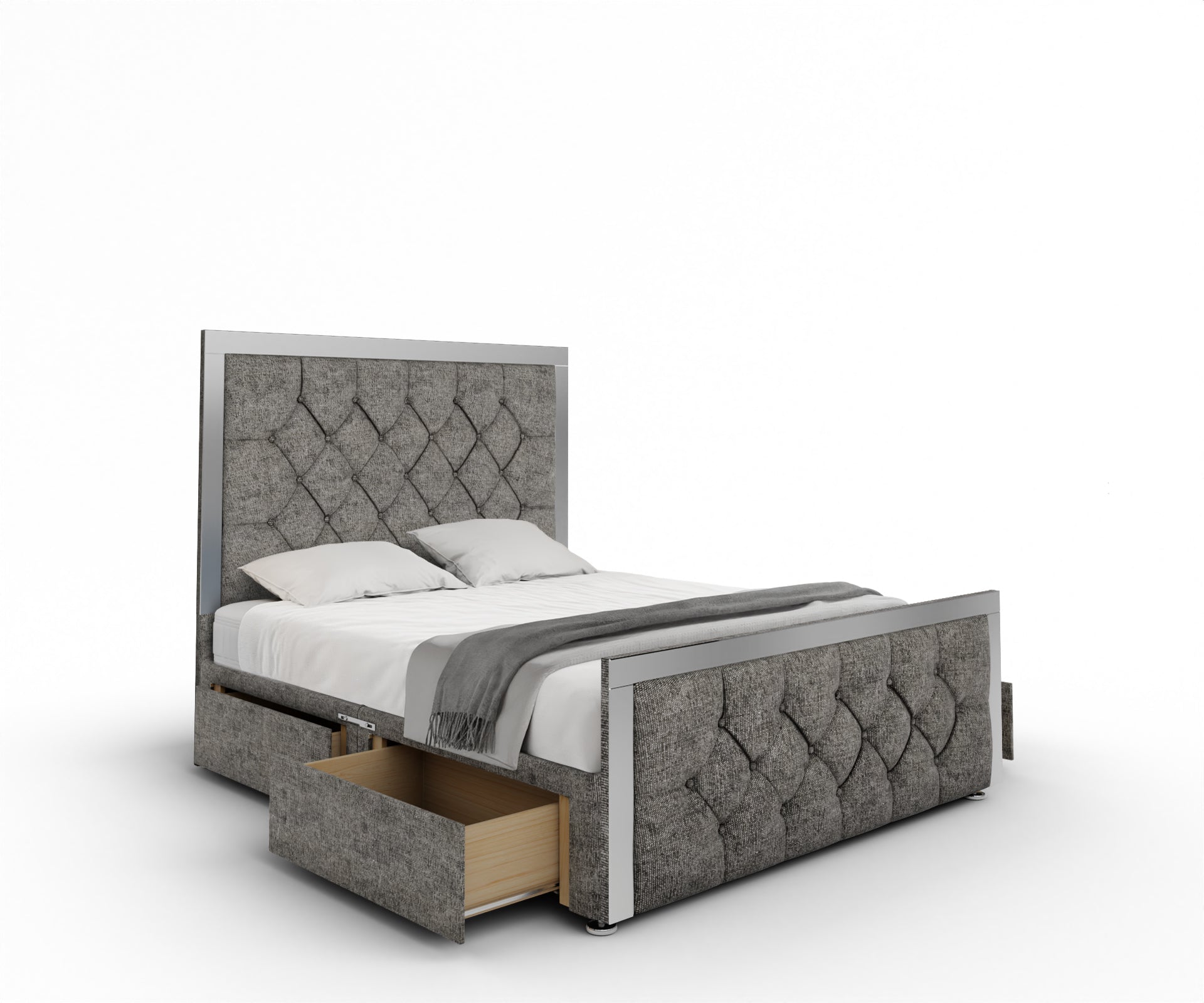 Chesterfield Mirrored Divan Bed Set With Footboard