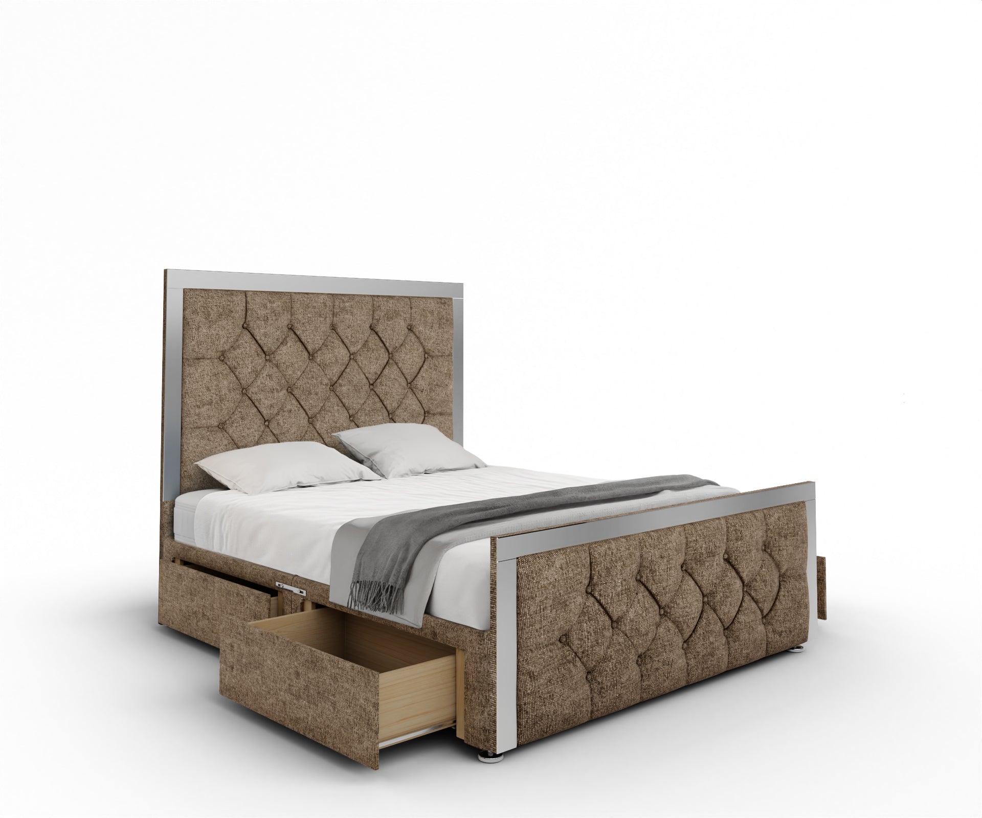 Chesterfield Mirrored Divan Bed Set With Footboard