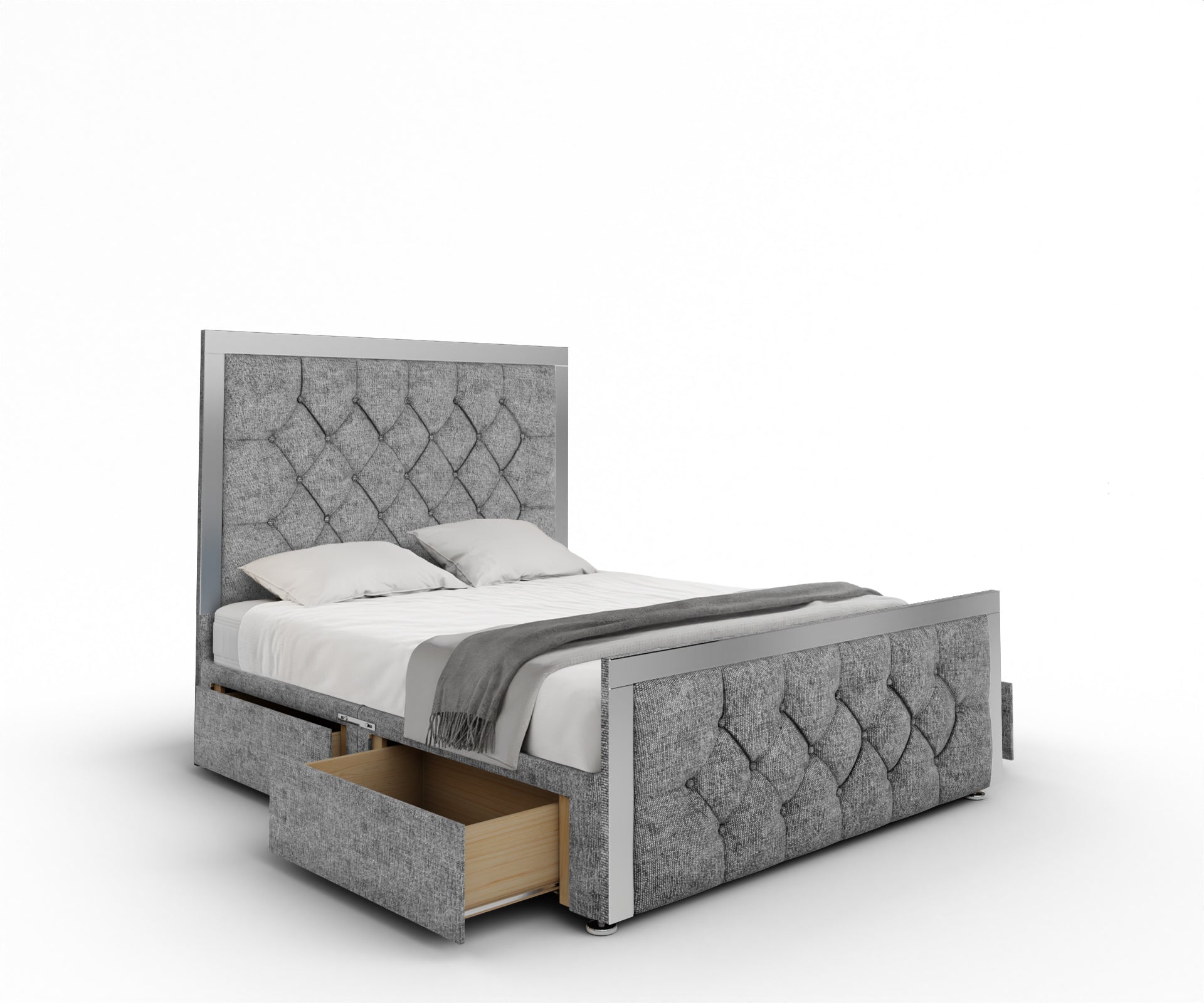 Chesterfield Mirrored Divan Bed Set With Footboard