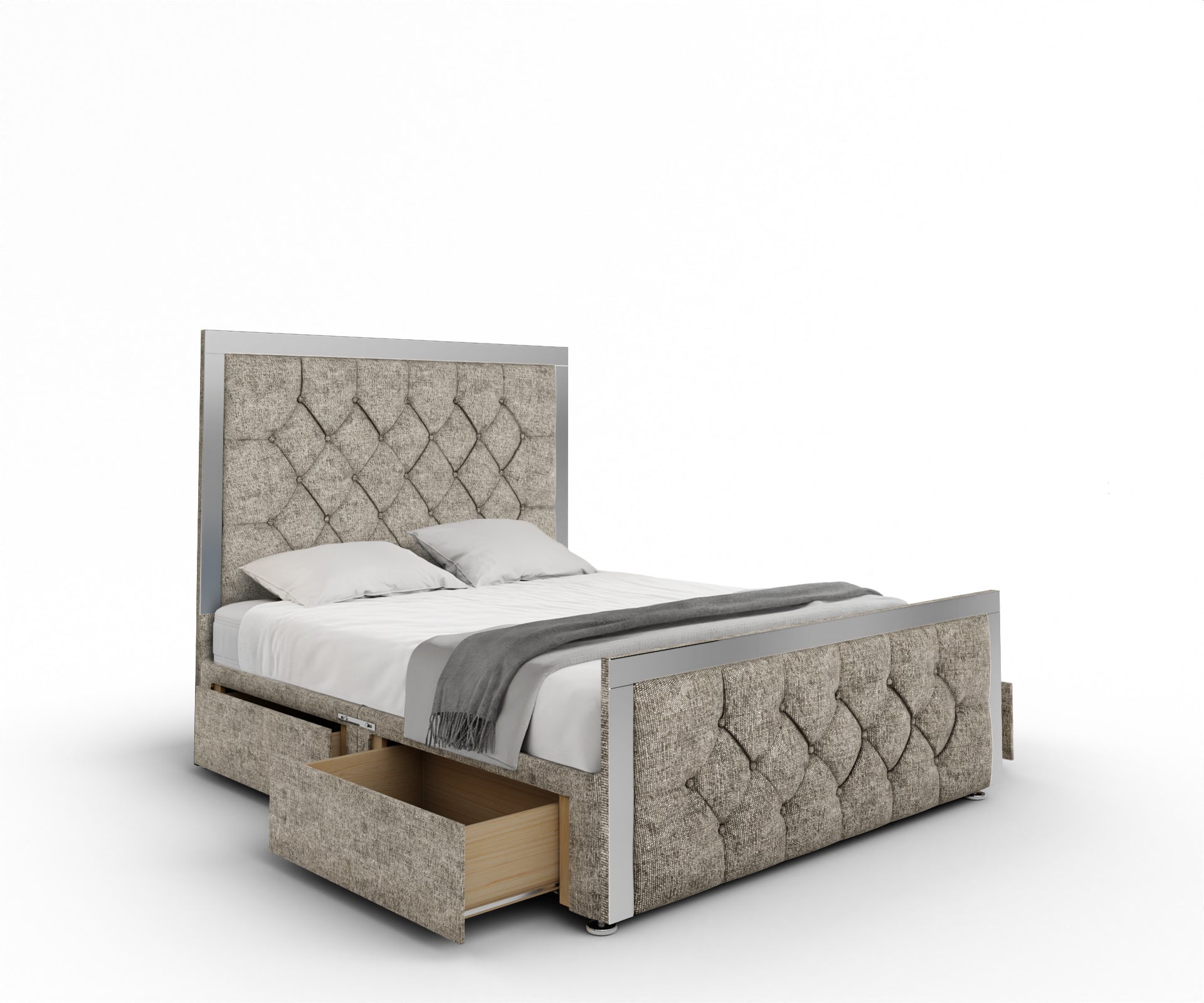 Chesterfield Mirrored Divan Bed Set With Footboard