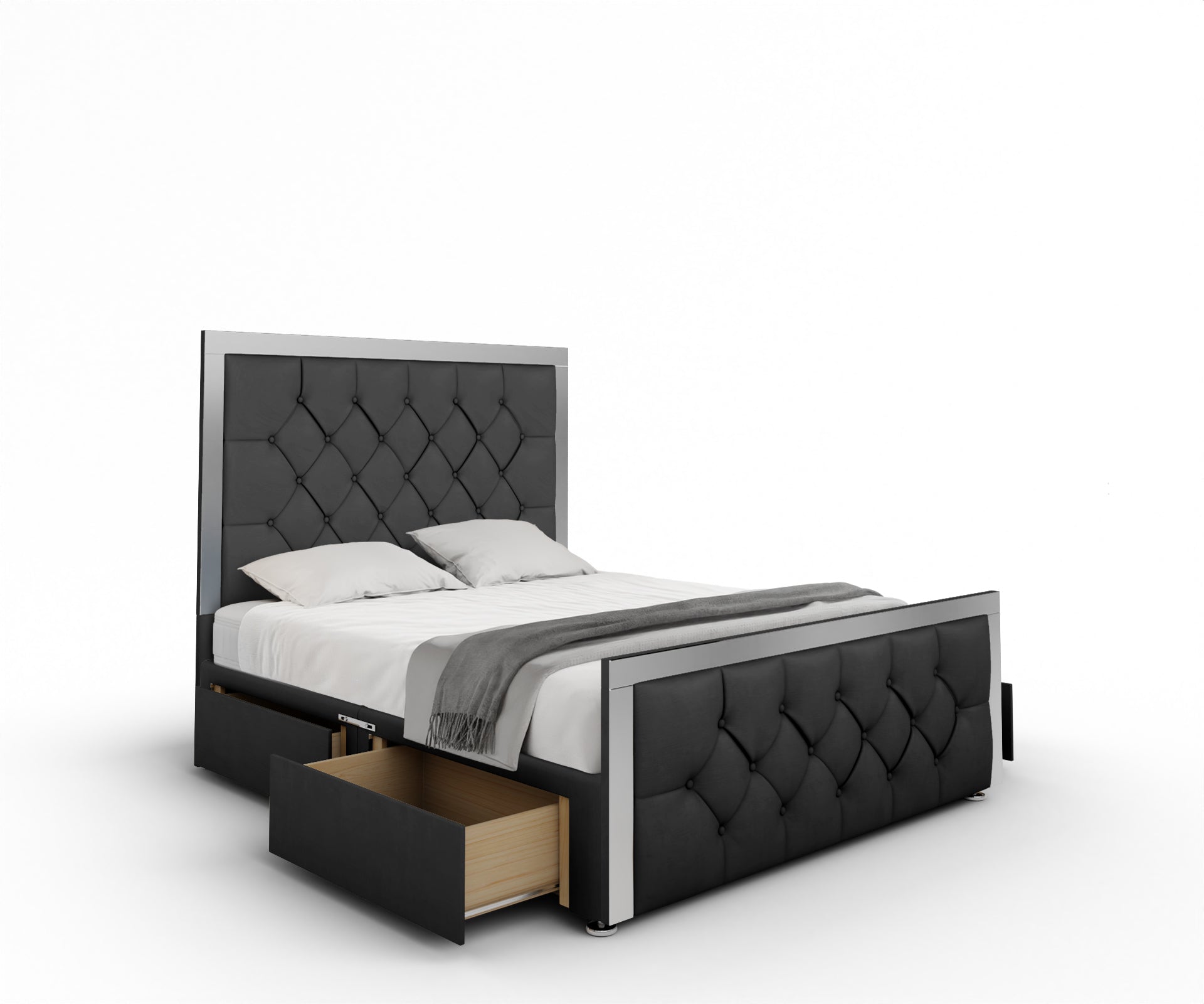 Chesterfield Mirrored Divan Bed Set With Footboard