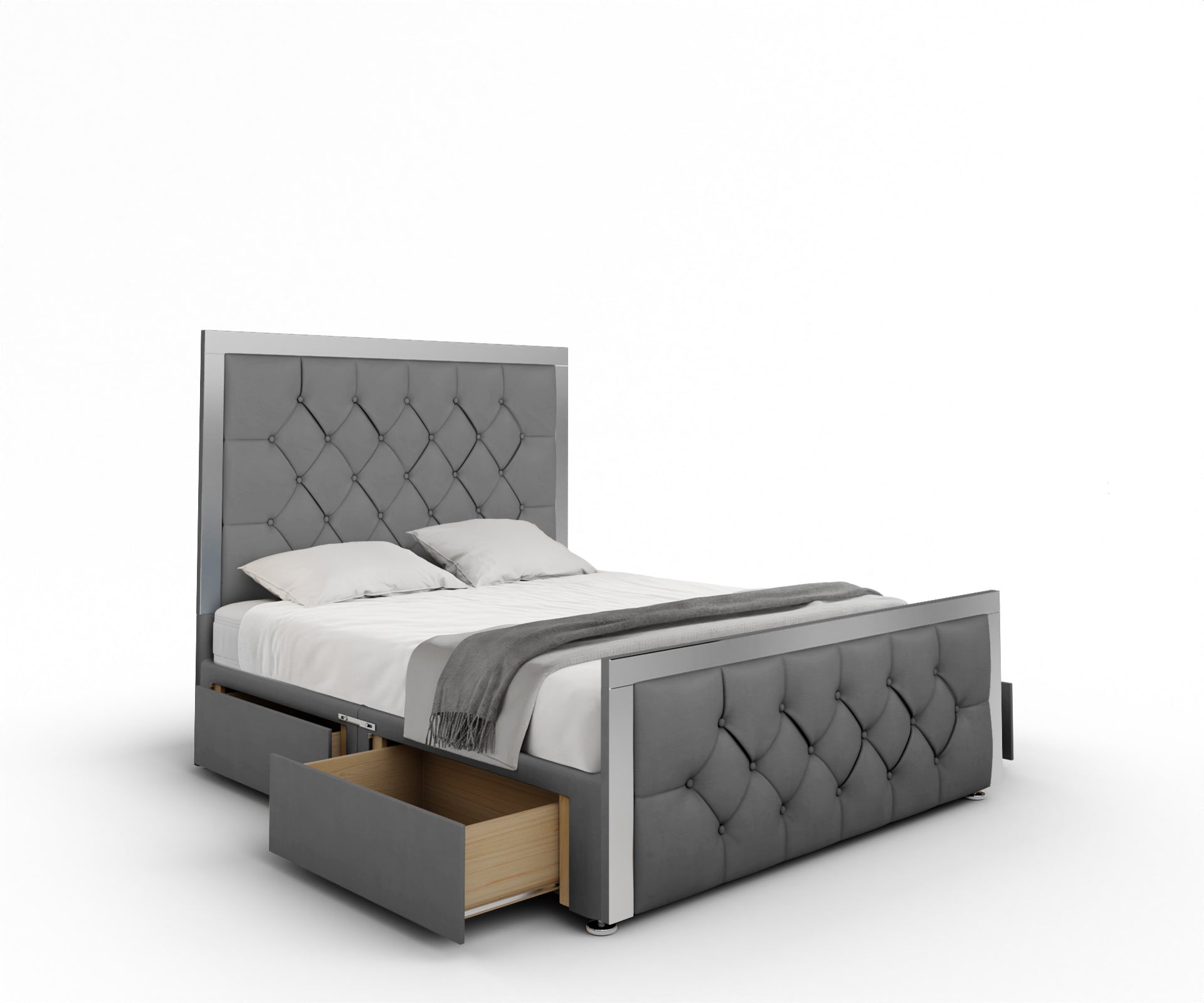 Chesterfield Mirrored Divan Bed Set With Footboard