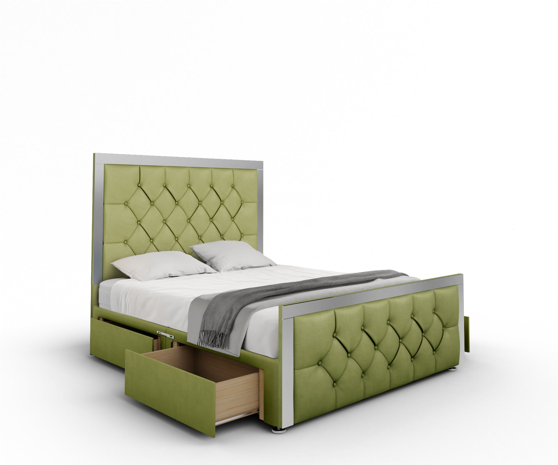 Chesterfield Mirrored Divan Bed Set With Footboard